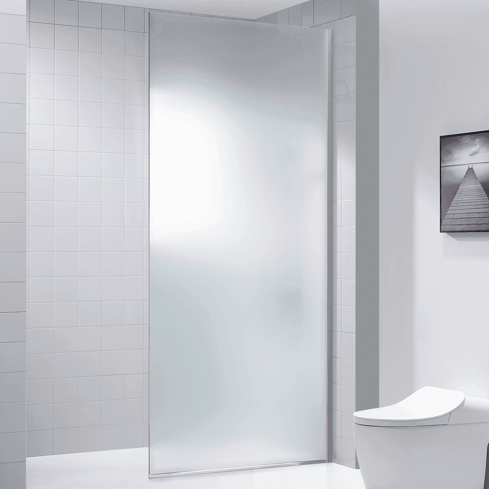 32 in. frameless fixed glass shower door in chrome – clear or frosted tempered glass option