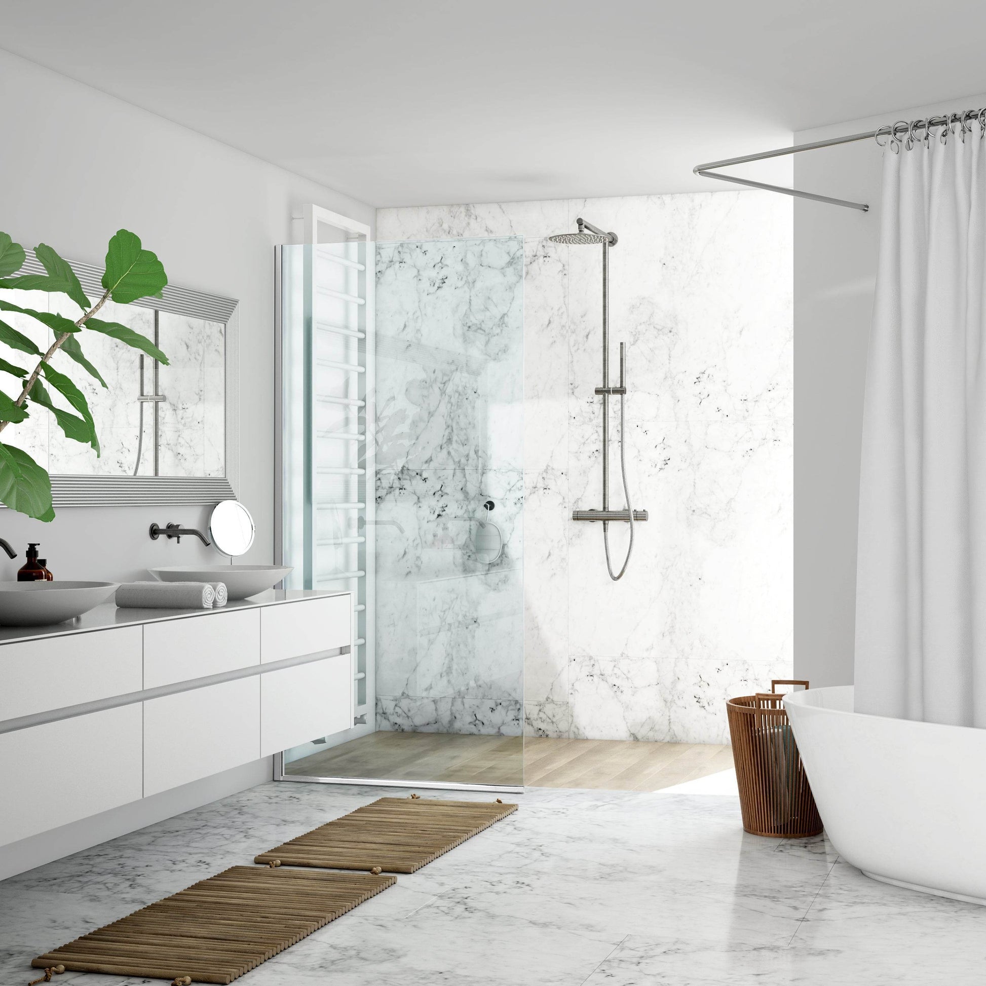 35.4 in. frameless fixed shower door in chrome with clear or frosted glass – elegant bathroom screen