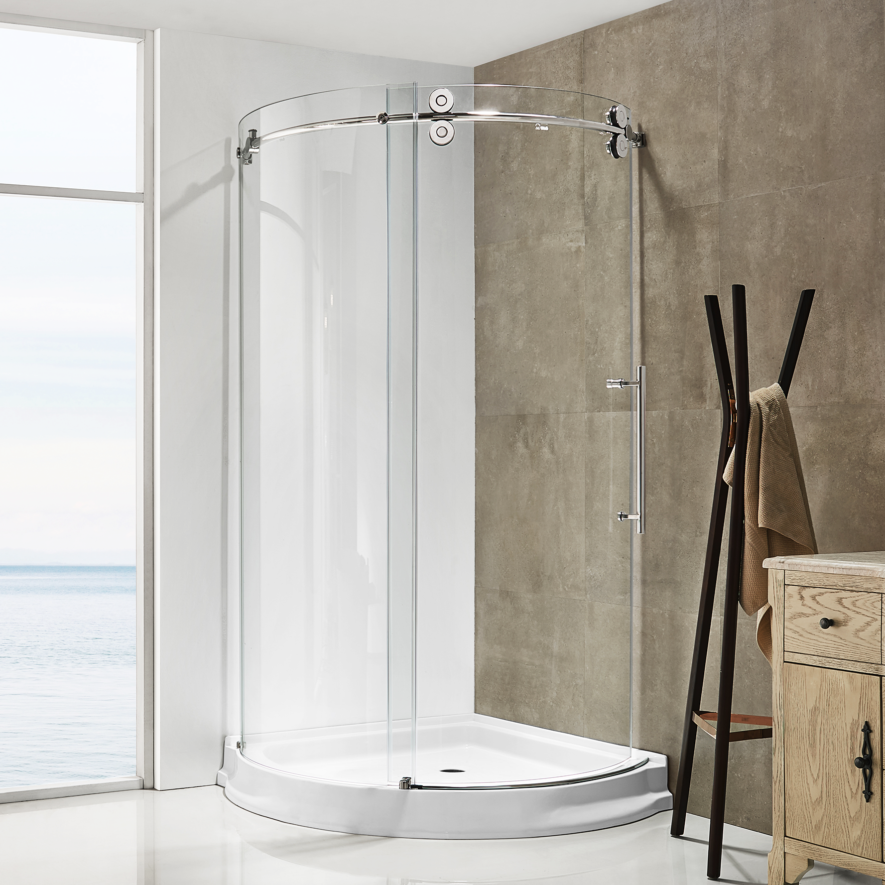 Dreamwerks 40"W x 79"H Frameless Sliding Shower Door Enclosure in Chrome Finish - Available in Clear or Frosted Glass