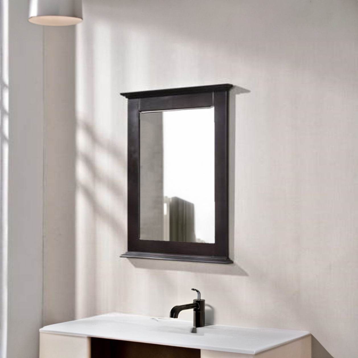 Cambridge 24" x 32" solid wood framed wall mirror in chocolate finish – classic pivot bathroom mirror
