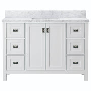 Maison 48 inch white bathroom vanity with Carrara marble top and rectangular undermount sinks