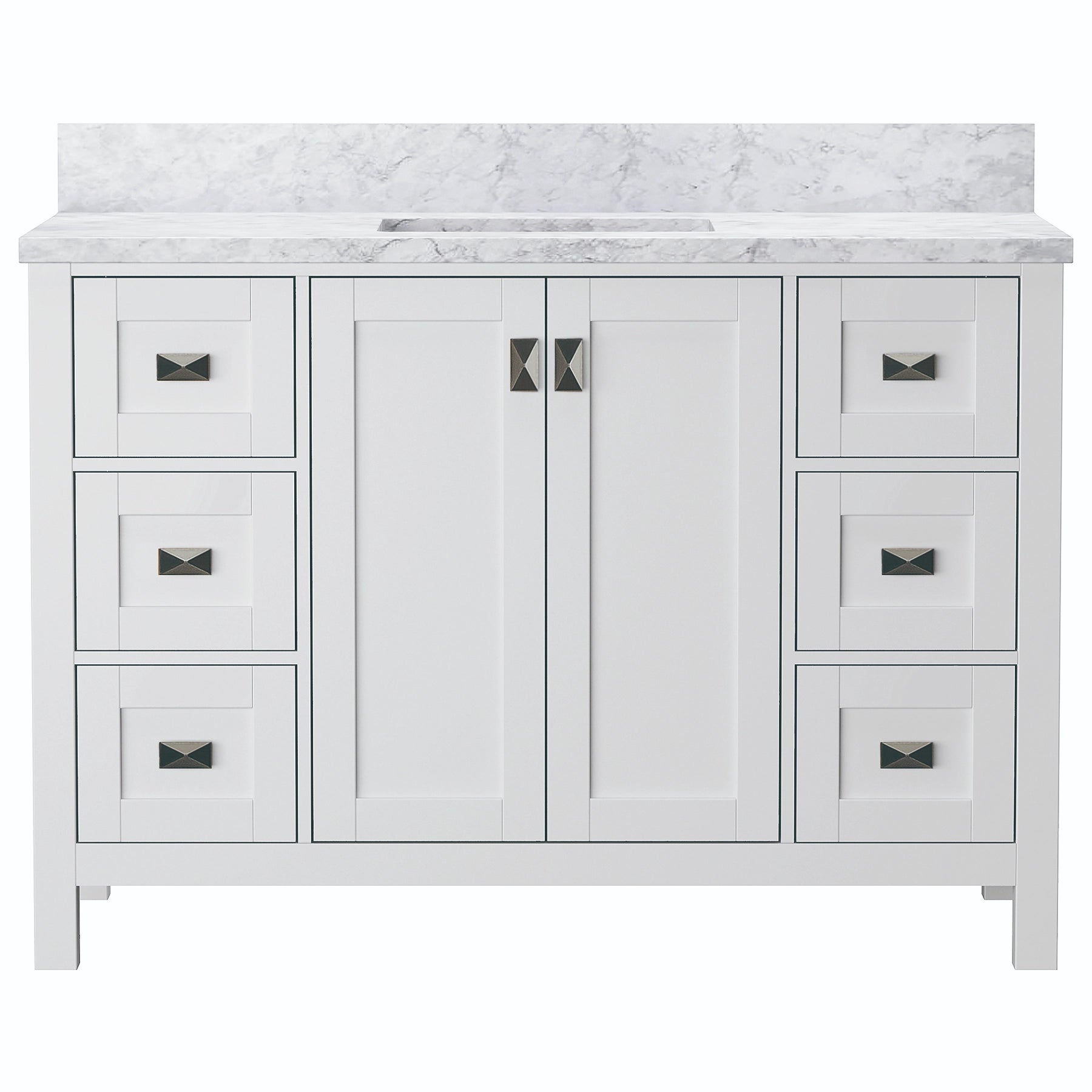 Maison 48" W x 22" D x 36" H Bathroom Vanities and White Carrara Marble Vanity Top with Rectangular Undermount Bowls