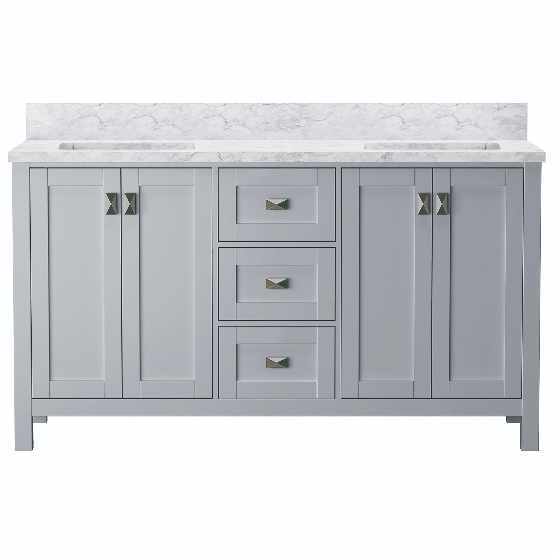 Maison 60" W x 22" D x 36" H Bathroom Vanities and White Carrara Marble Vanity Top with Rectangular Undermount Bowls