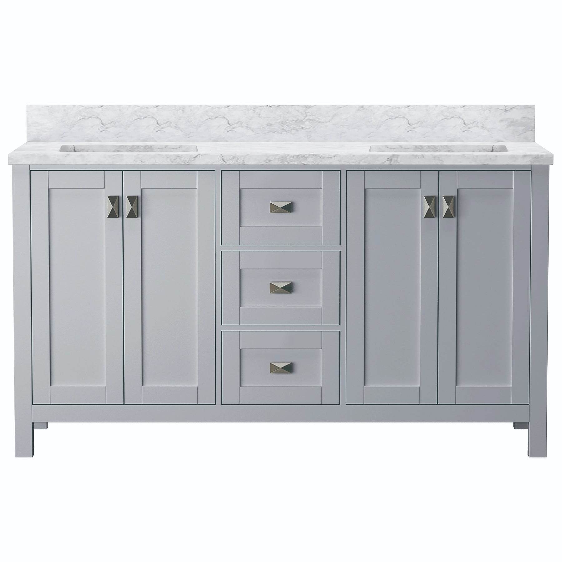 Maison 60 inch white bathroom vanity with Carrara marble top and rectangular sinks - Grey