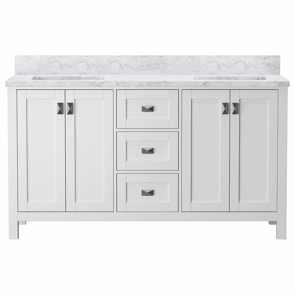 Dreamwerks - Vanity - Maison 60" W x 22" D x 36" H Bathroom Vanities and White Carrara Marble Vanity Top with Rectangular Undermount Bowls - White - Maison-60W