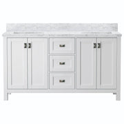 Maison 60 inch white bathroom vanity with Carrara marble top and rectangular sinks - White