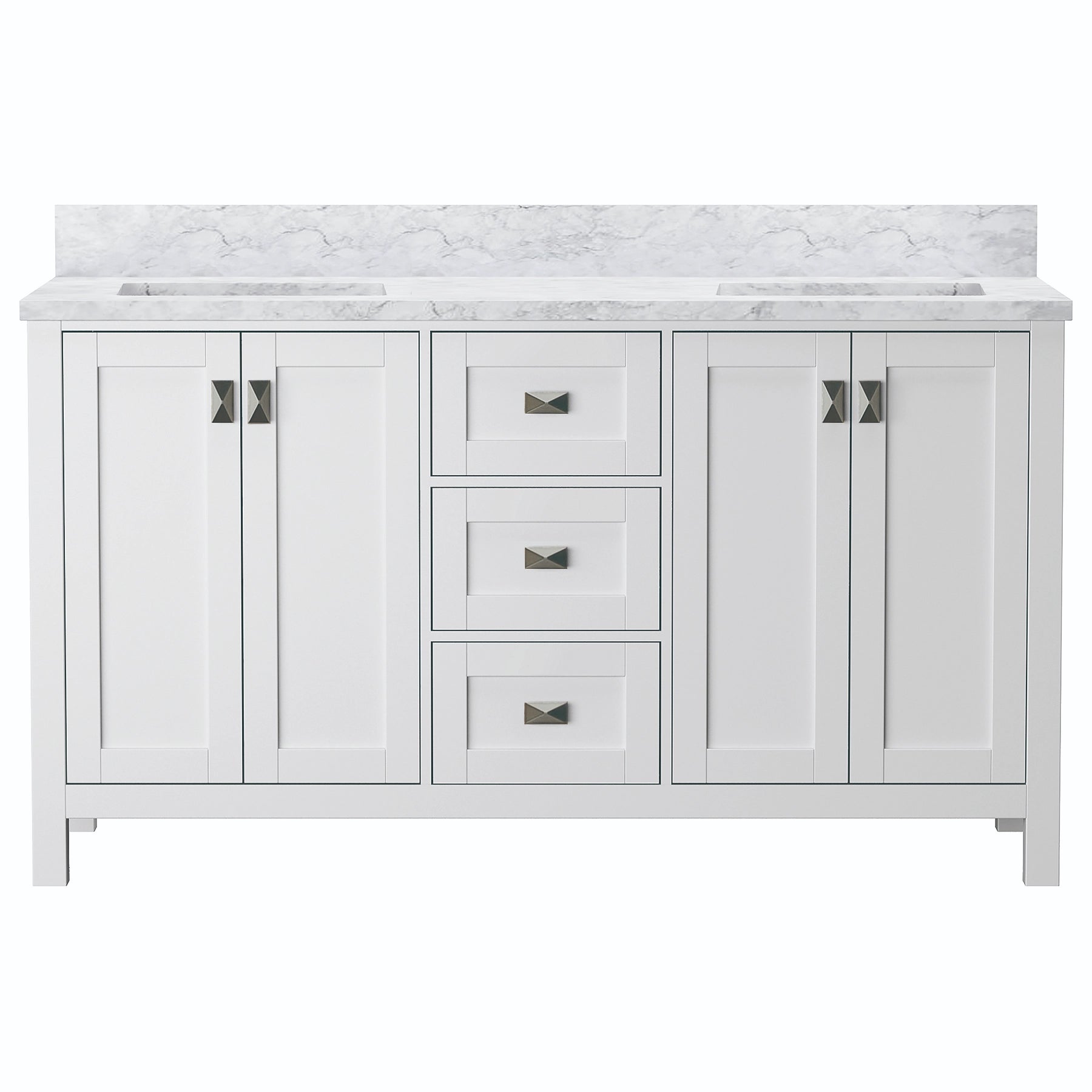 Maison 60" W x 22" D x 36" H Bathroom Vanities and White Carrara Marble Vanity Top with Rectangular Undermount Bowls