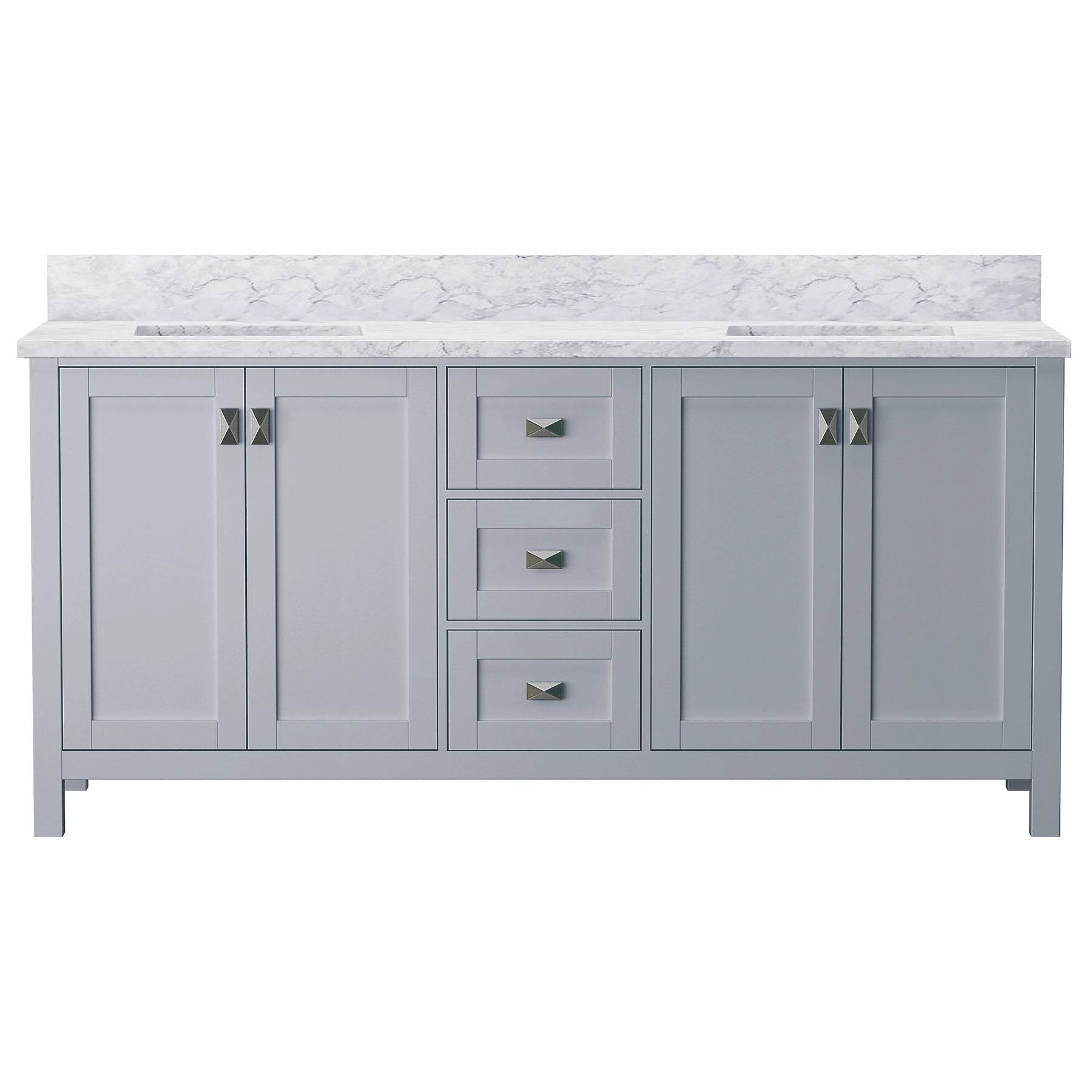 Maison 72 inch Carrara marble vanity with soft close drawers and undermount sinks - Grey