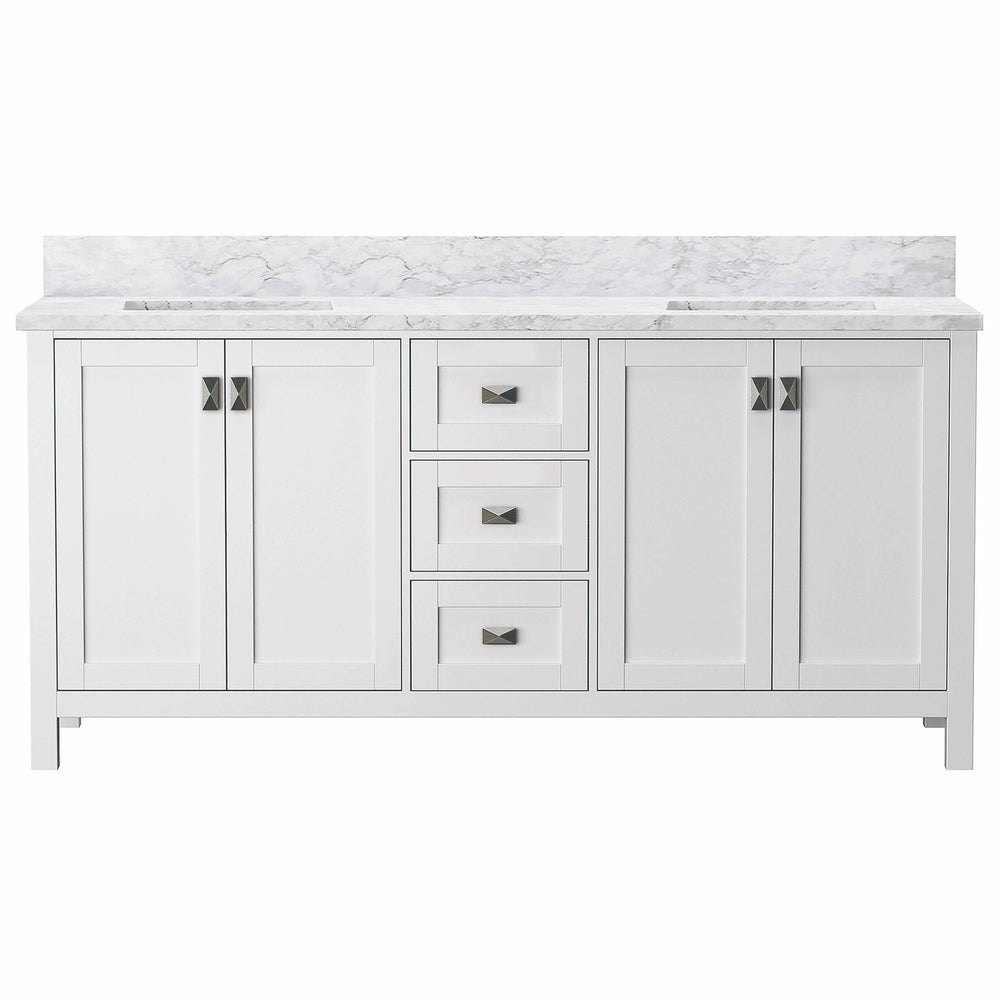 Dreamwerks - Vanity - Maison 72" W x 22" D x 36" H Bathroom Vanities and White Carrara Marble Vanity Top with Rectangular Undermount Bowls - White - Maison-72W
