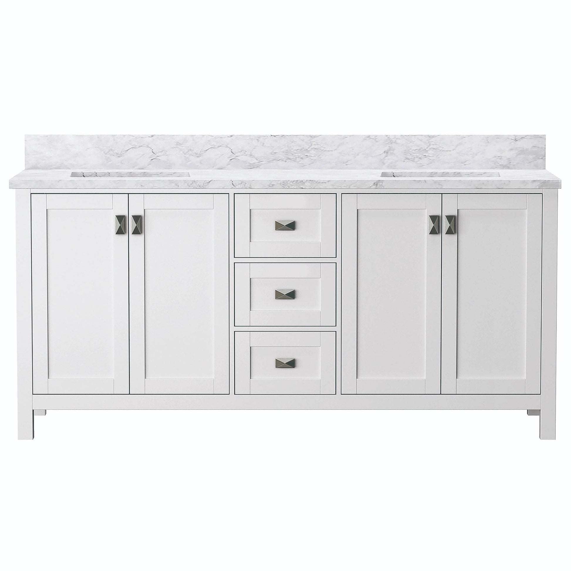 Maison 72 inch Carrara marble vanity with soft close drawers and undermount sinks - White
