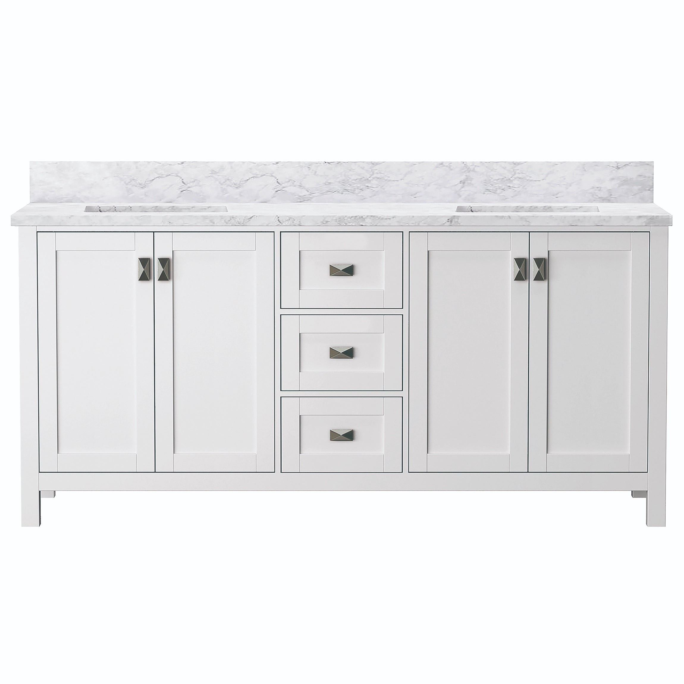Maison 72" W x 22" D x 36" H Bathroom Vanities and White Carrara Marble Vanity Top with Rectangular Undermount Bowls