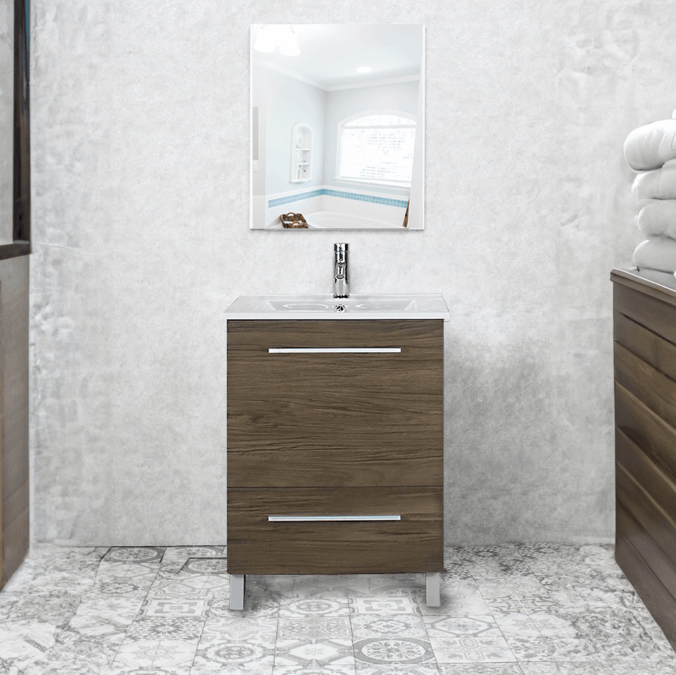 Varna 24" W x 18" D x 33" H Vanity in Natural Woodgrain Finish with Ceramic Vanity Top - Dreamwerks