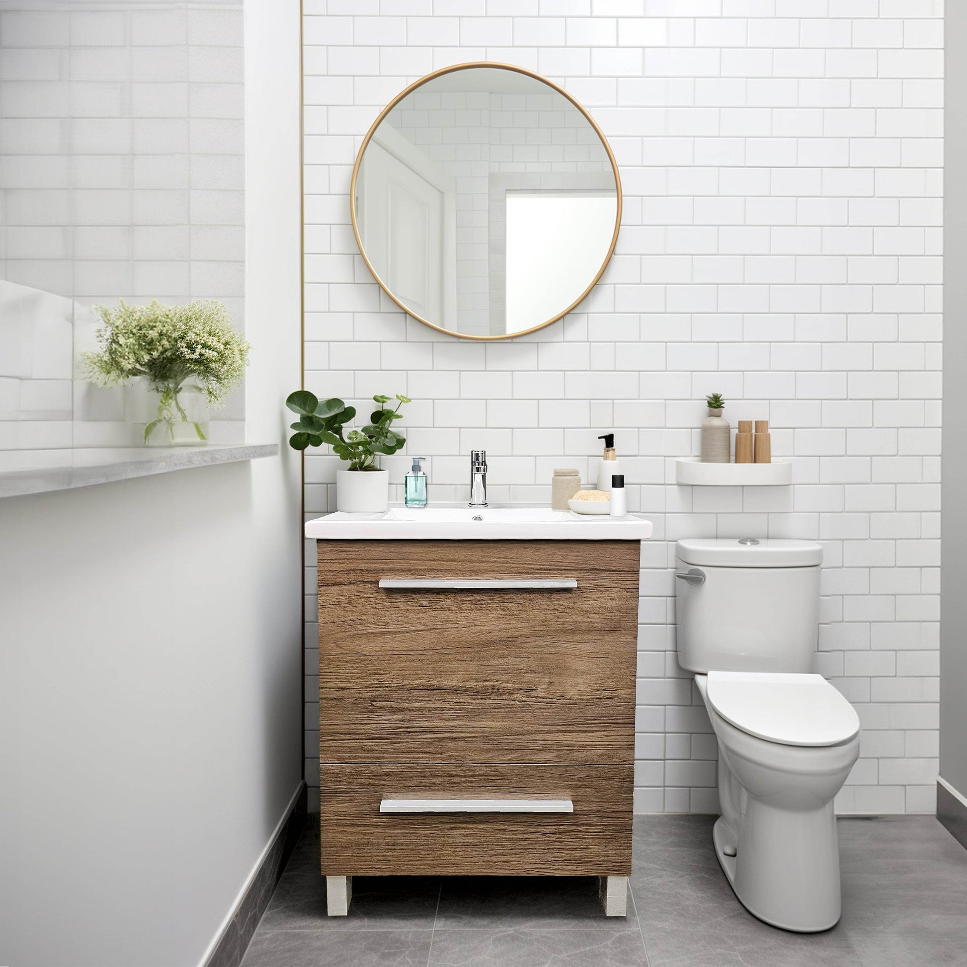 Varna 24" W x 18" D x 33" H Vanity in Natural Woodgrain Finish with Ceramic Vanity Top - Dreamwerks