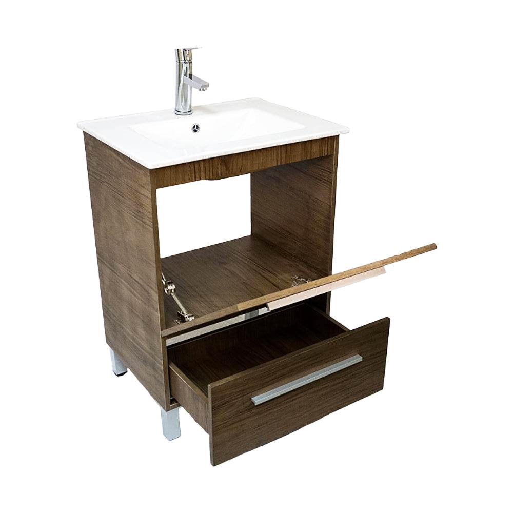 Varna 24" W x 18" D x 33" H Vanity in Natural Woodgrain Finish with Ceramic Vanity Top - Dreamwerks