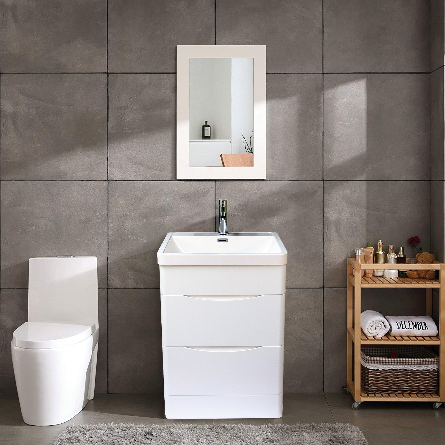 Stockholm 24" W x 18" D x 33" H Bathroom Vanity in White with Ceramic Vanity Top