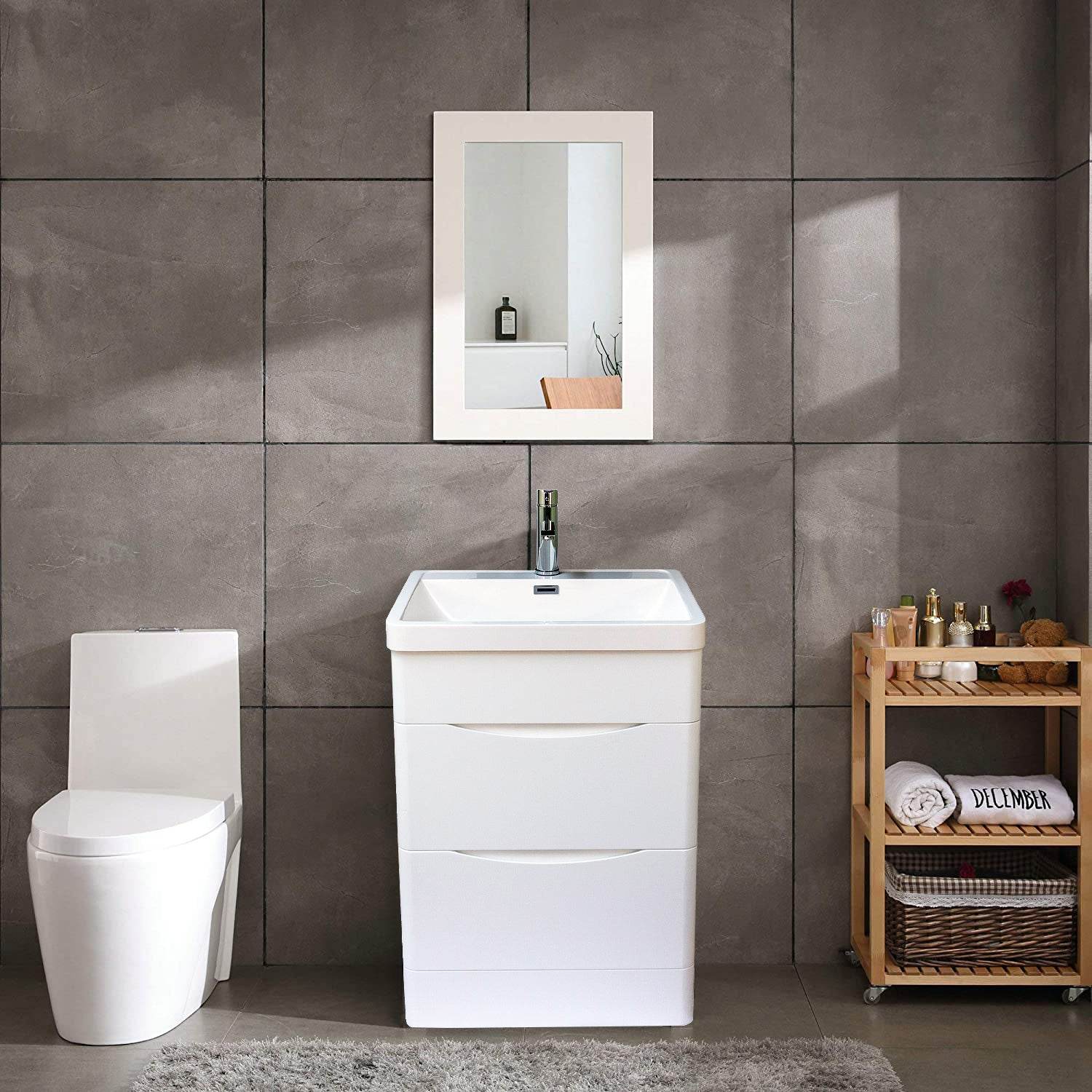 Stockholm 24" W x 18" D x 33" H Bathroom Vanity in White with Ceramic Vanity Top - Dreamwerks