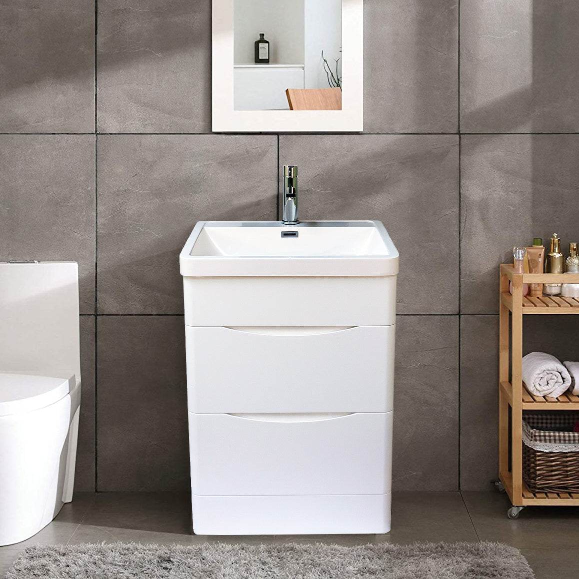 Stockholm 24" W x 18" D x 33" H Bathroom Vanity in White with Ceramic Vanity Top - Dreamwerks