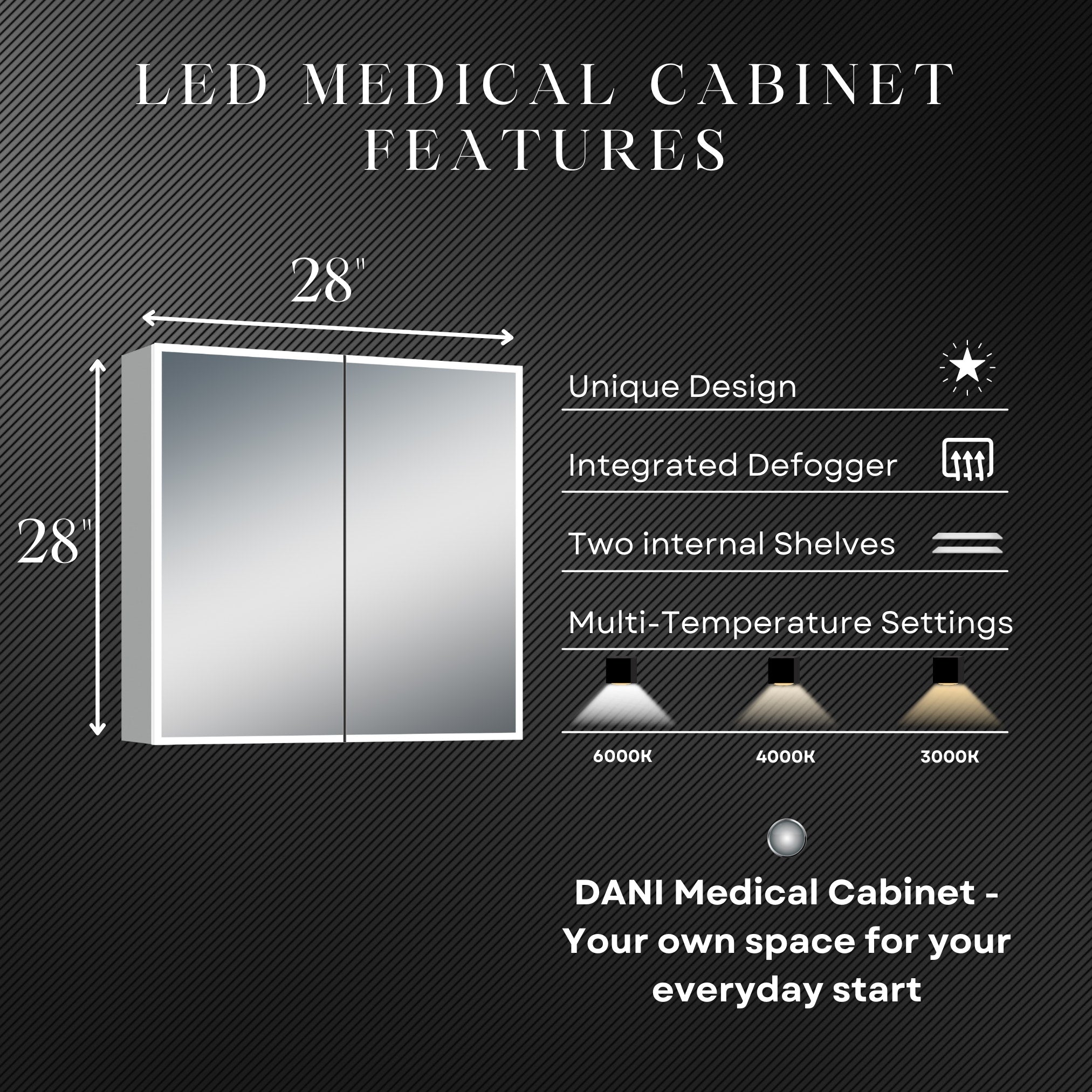 Dani 28"W X 28"H LED Medicine Cabinet with Mirrored Doors - Dreamwerks