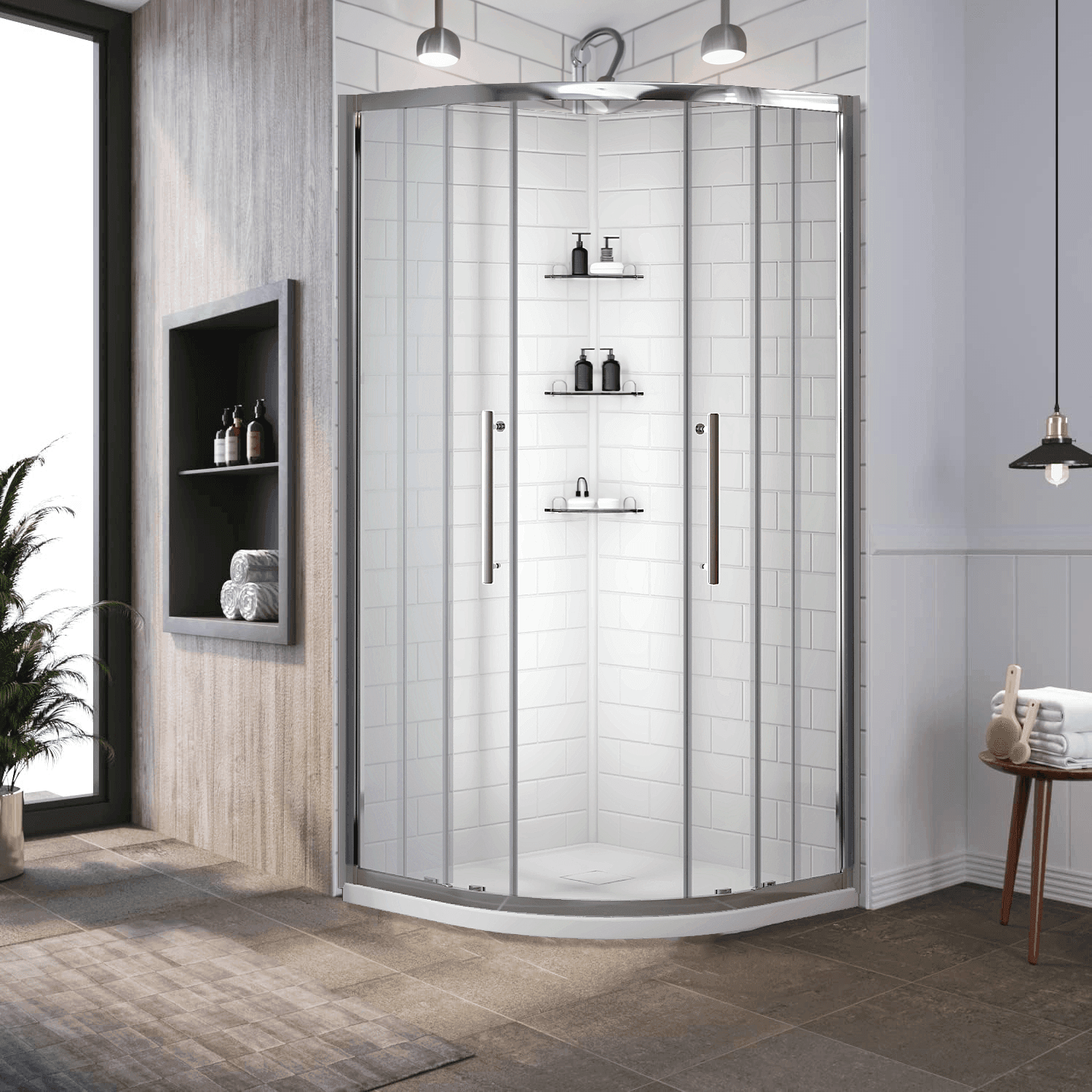 Monaco 36 in. W x 36 in. D x 75 in. H Round Chrome Shower Kit - Dreamwerks