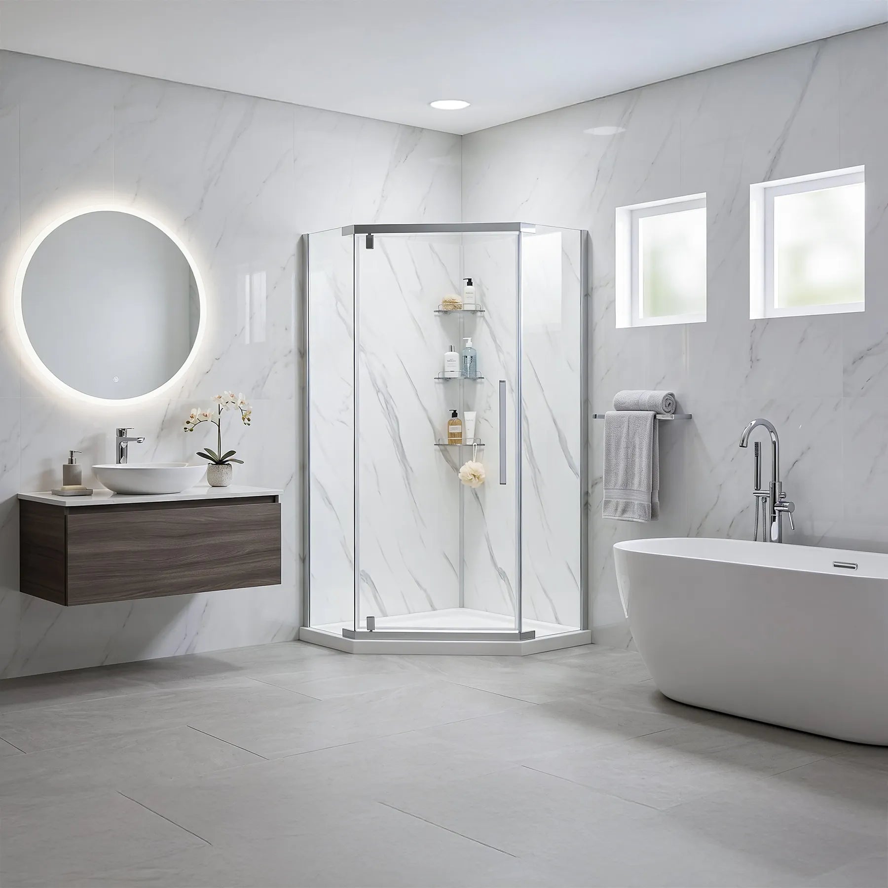 Capri 36 in. W x 36 in. D x 78.5 in. H Neo Angle Brushed Nickel Shower Kit - Dreamwerks