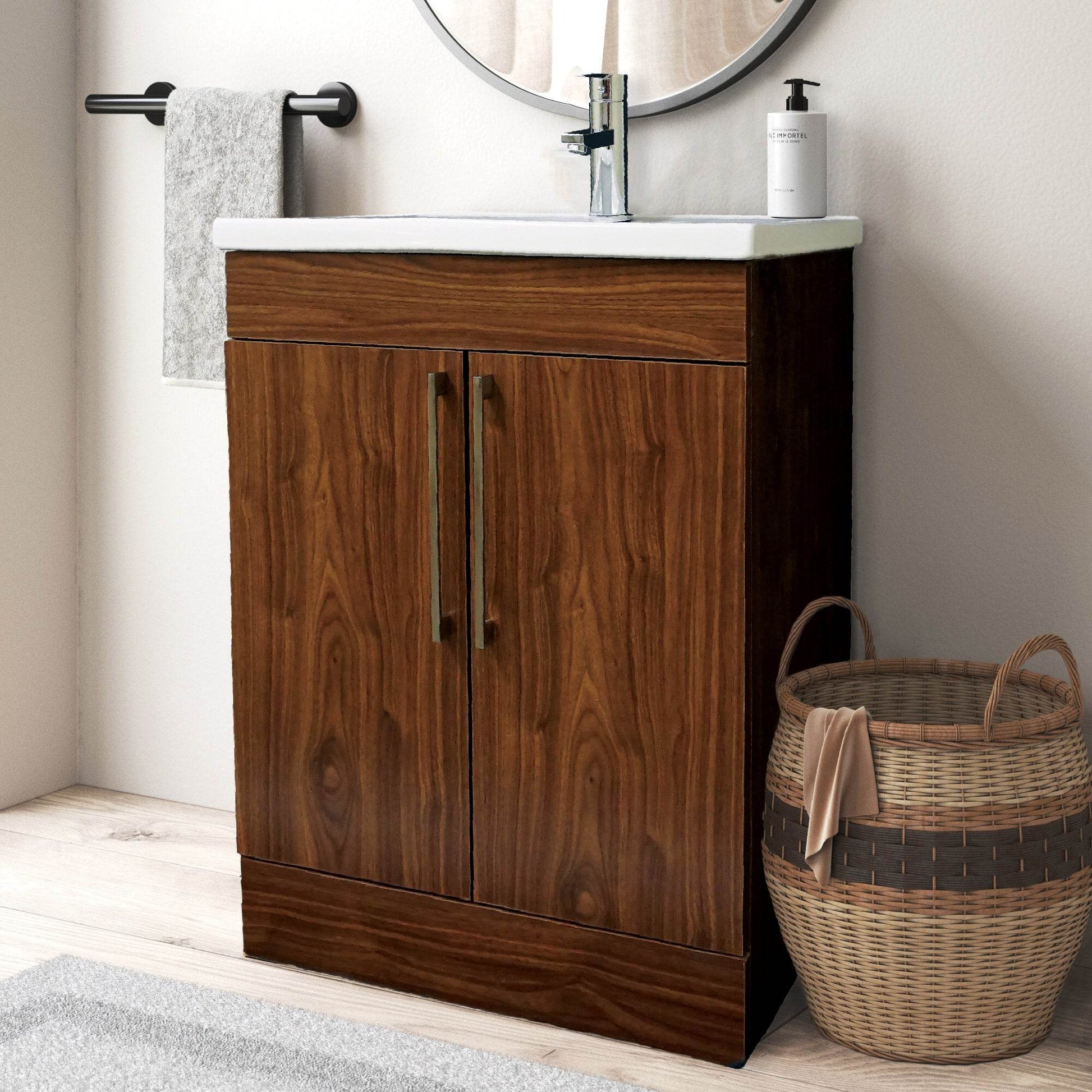 Oslo 24" W x 18" D x 33" H Vanity in Deep Peach Wood Finish with Ceramic Vanity Top - Dreamwerks