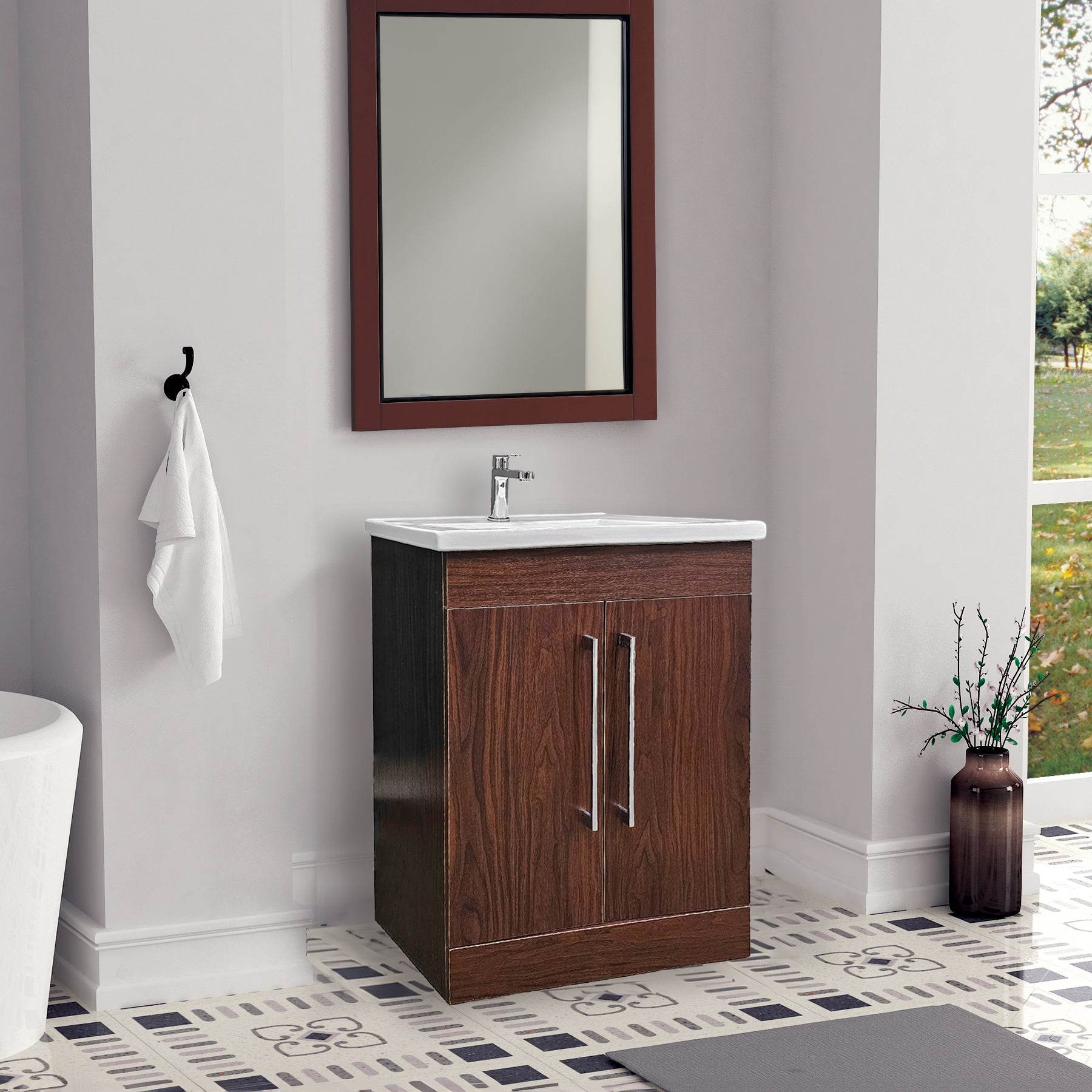 Oslo 24" W x 18" D x 33" H Vanity in Deep Peach Wood Finish with Ceramic Vanity Top - Dreamwerks