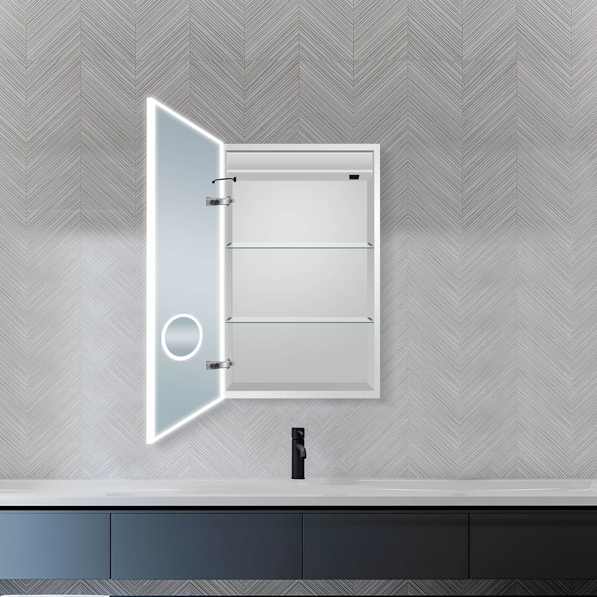 Dhalia LED Bathroom Medicine Cabinet with Defogger and Internal 3X Makeup Mirror - Available in 6 Sizes - Dreamwerks