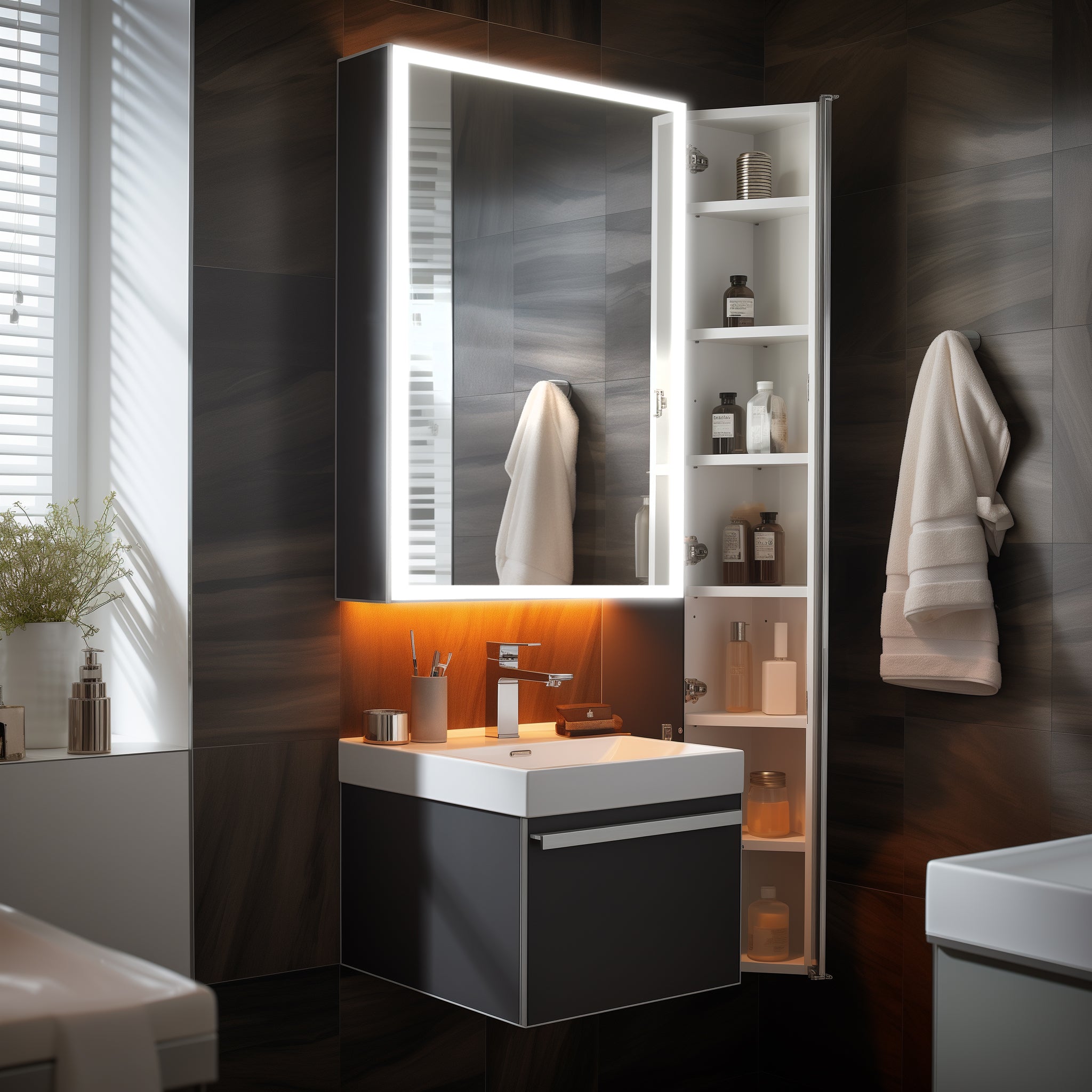 Dhalia LED Bathroom Medicine Cabinet with Defogger and Internal 3X Makeup Mirror - Available in 5 Sizes - Dreamwerks