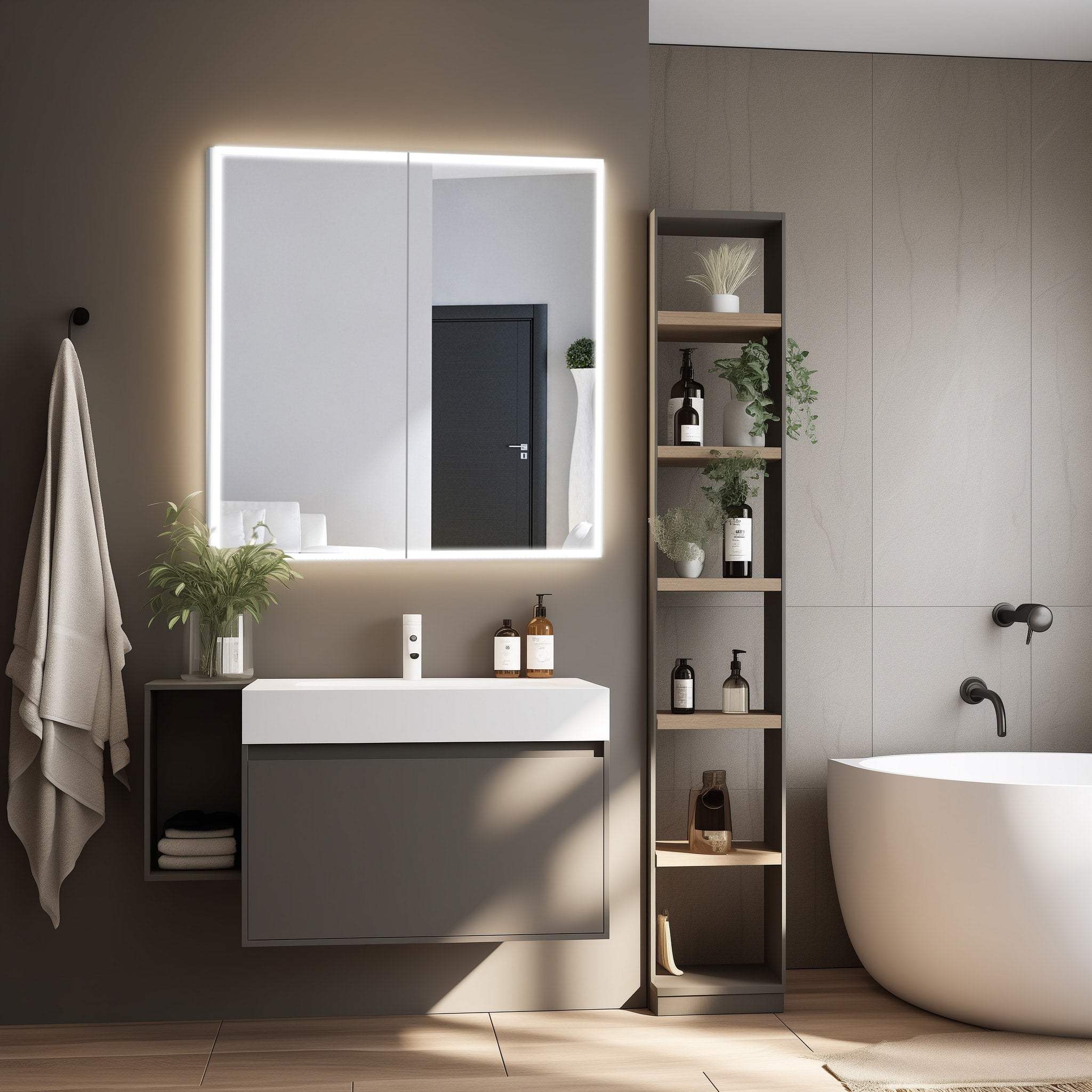 Dhalia LED Bathroom Medicine Cabinet with Defogger and Internal 3X Makeup Mirror - Available in 5 Sizes - Dreamwerks