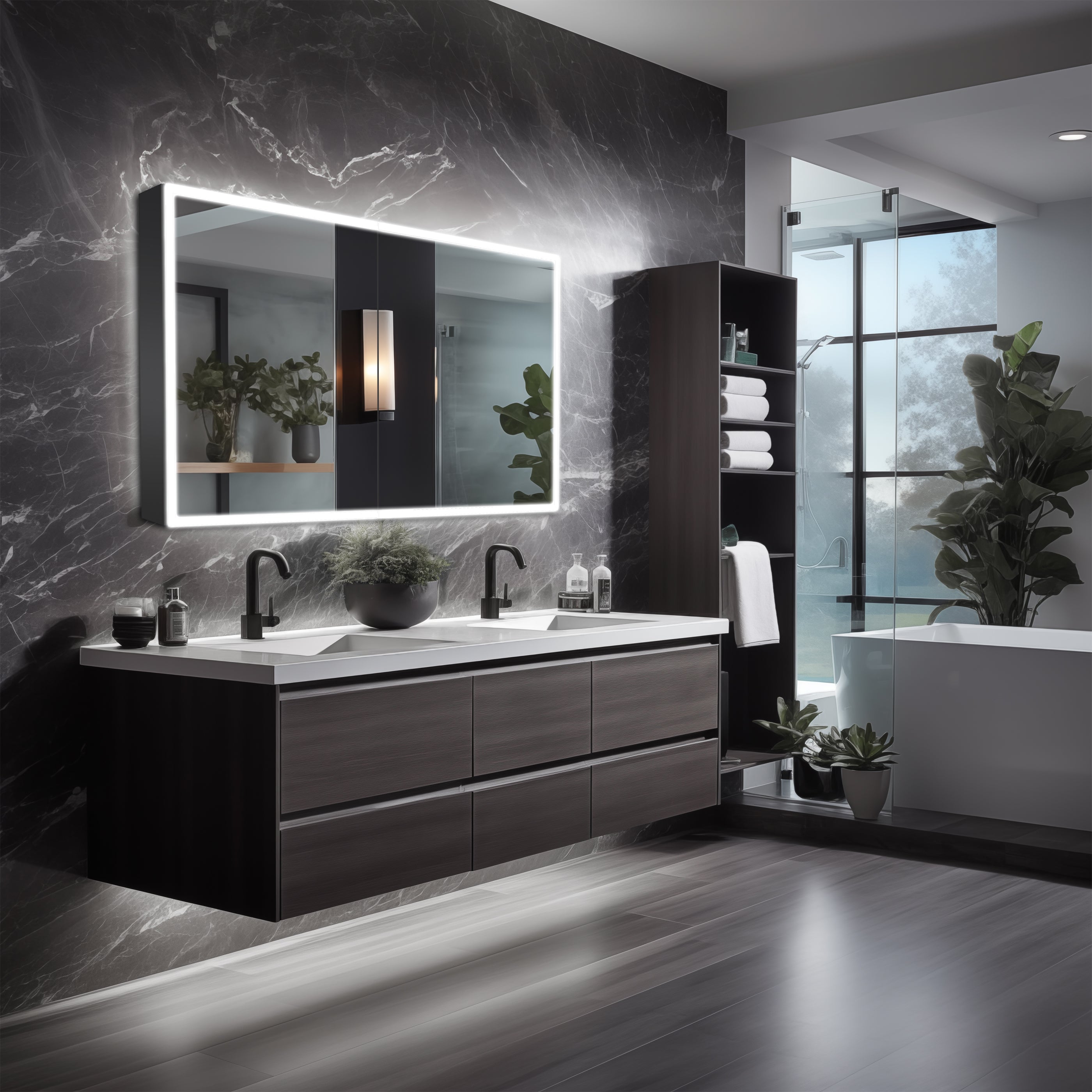 Dhalia LED Bathroom Medicine Cabinet with Defogger and Internal 3X Makeup Mirror - Available in 5 Sizes - Dreamwerks