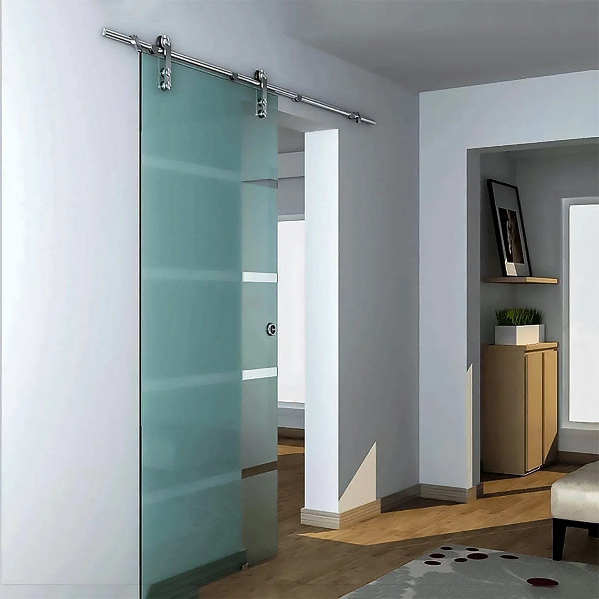Dreamwerks 40 in. W X 79 in. H Sliding Glass Door with SS Pulley