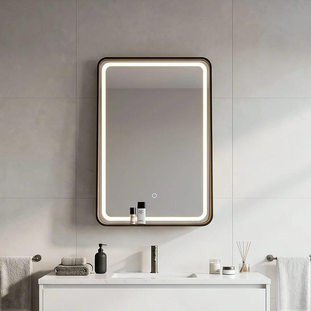 Dreamwerks - LED Mirror - Zara 24"W x 32"H LED Lighted Mirror with Integrated Shelf- LCAN012