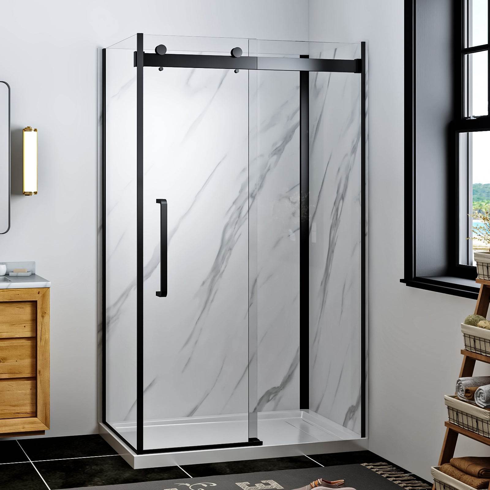 Bristol 48 in. W x 32 in. D x 79.2 in. H Rectangular Shower Kit in Black / Chrome / Brushed Nickel - Dreamwerks