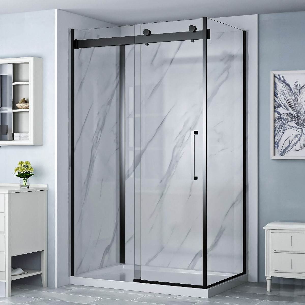 Bristol 48 in. W x 32 in. D x 79.2 in. H Rectangular Shower Kit in Black / Chrome / Brushed Nickel - Dreamwerks