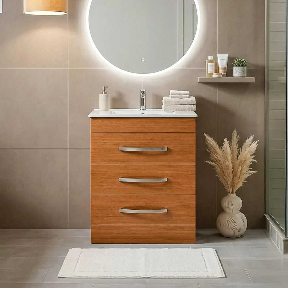 Dreamwerks - Vanity - Geneva 24" W x 18" D x 33" H Vanity In Light Walnut With Ceramic Top- DMSV-200001