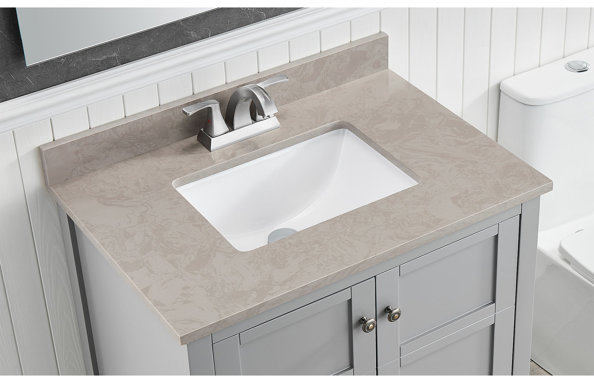 Amalfi 31"W x 22"D Ascot White Engineered Marble Vanity Top with Rectangular Undermount Bowl