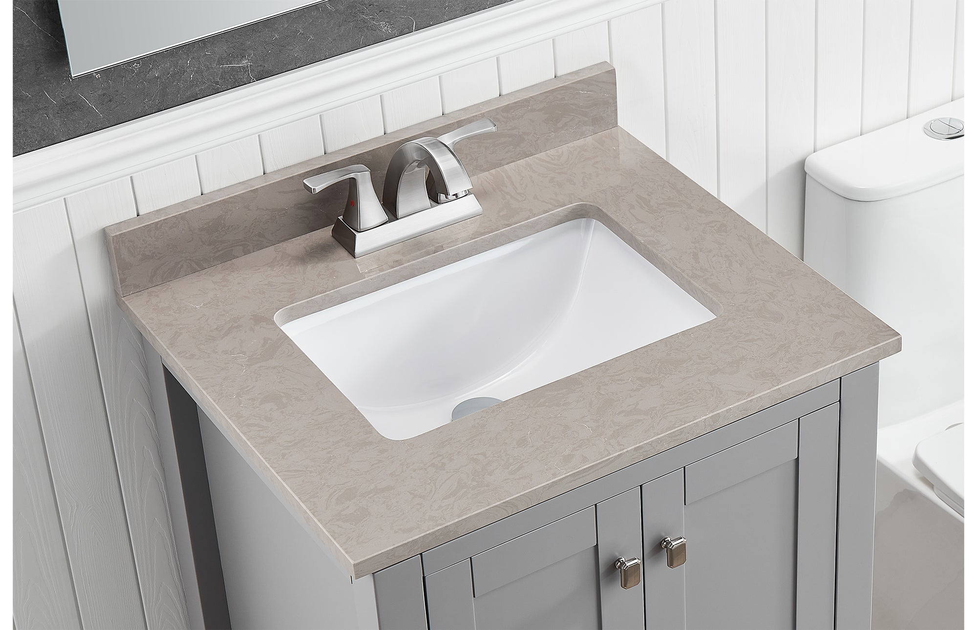 Amalfi 25"W x 22"D Ascot White Engineered Marble Vanity Top with Rectangular Undermount Bowl