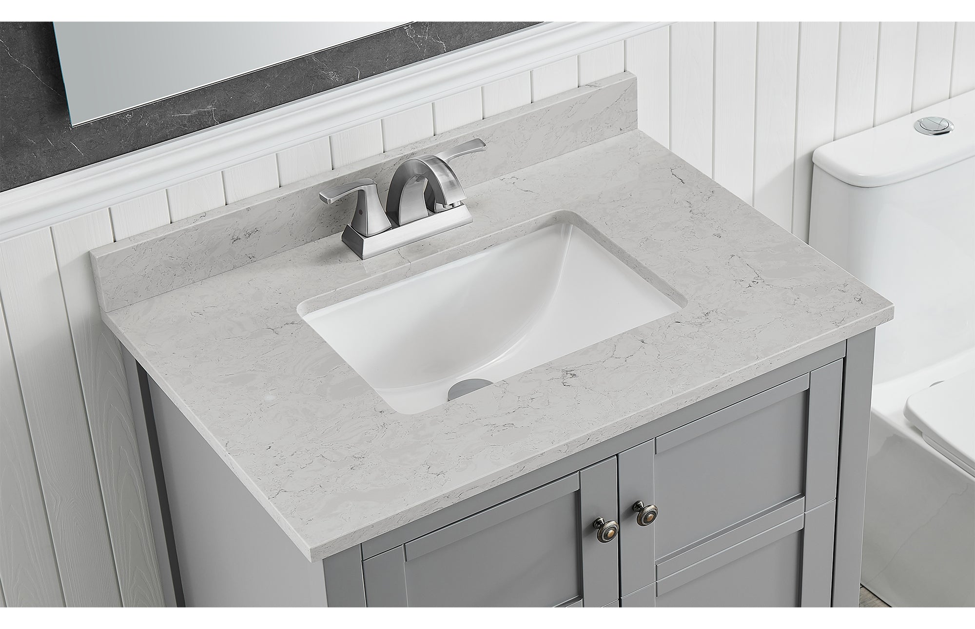 Amalfi 31"W x 22"D Ascot White Engineered Marble Vanity Top with Rectangular Undermount Bowl