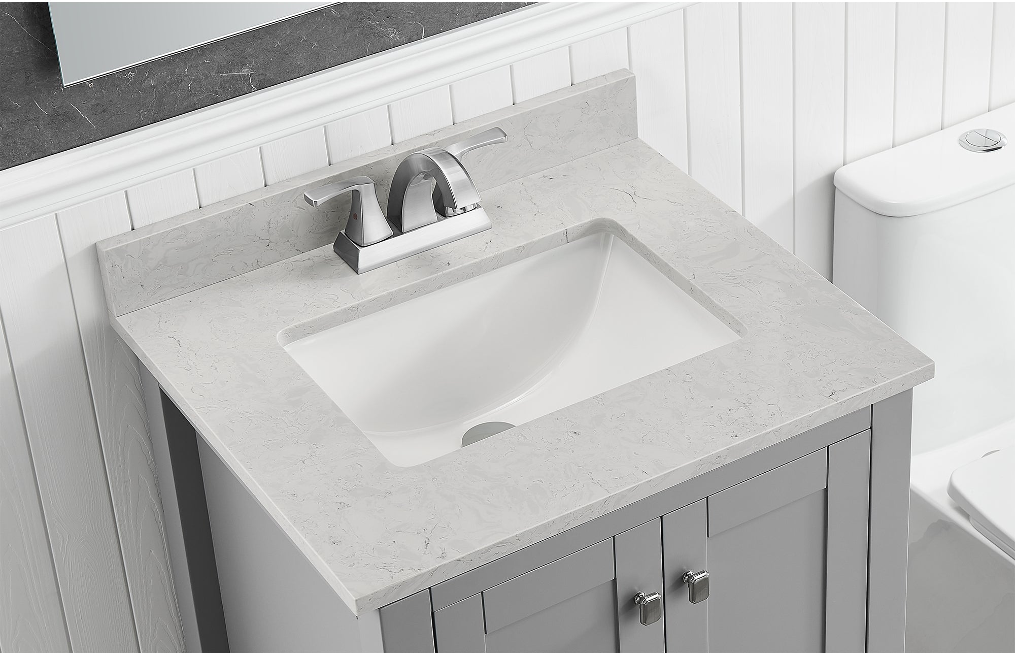 Amalfi 25"W x 22"D Ascot White Engineered Marble Vanity Top with Rectangular Undermount Bowl