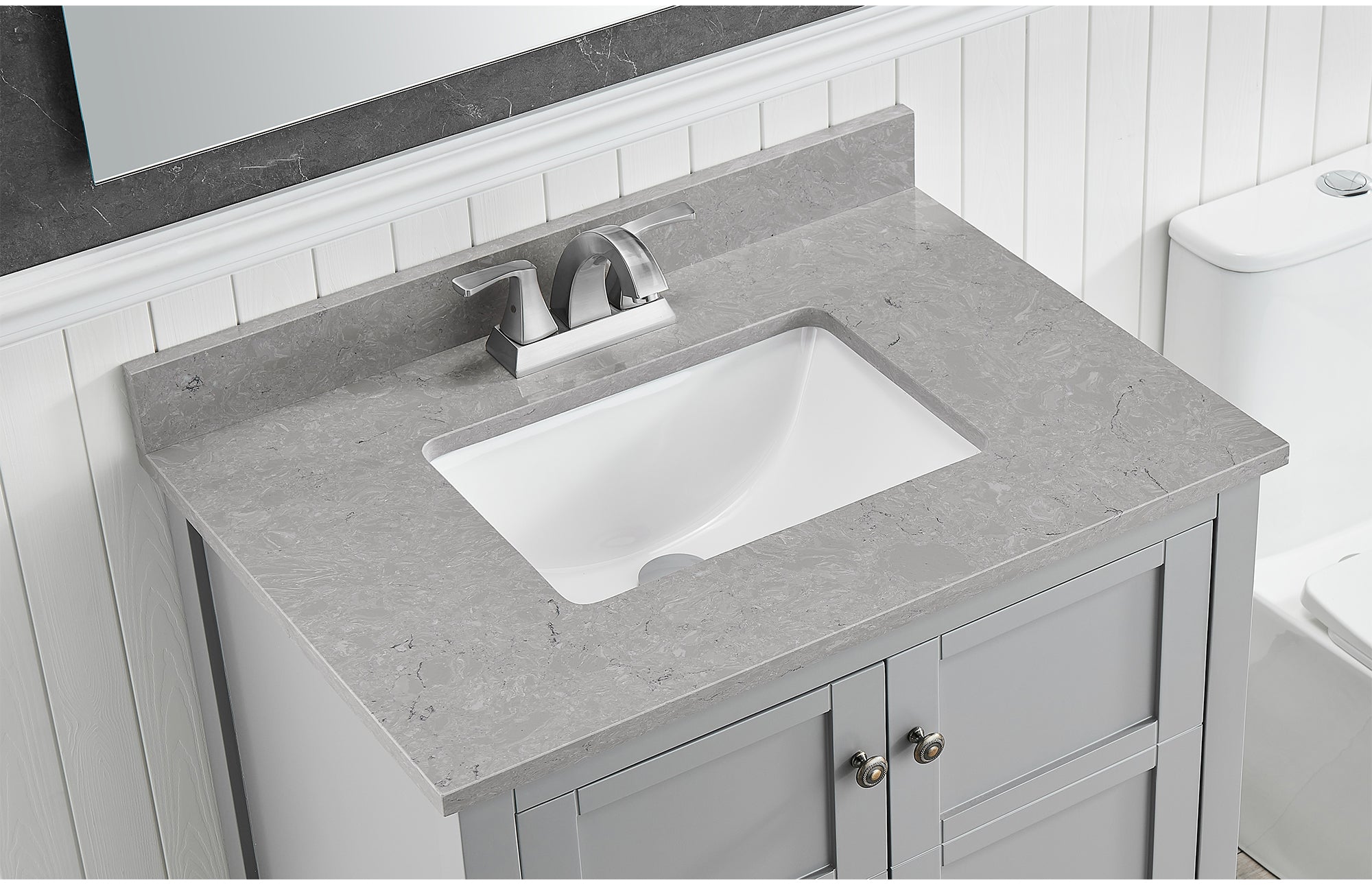 Amalfi 31"W x 22"D Ascot White Engineered Marble Vanity Top with Rectangular Undermount Bowl