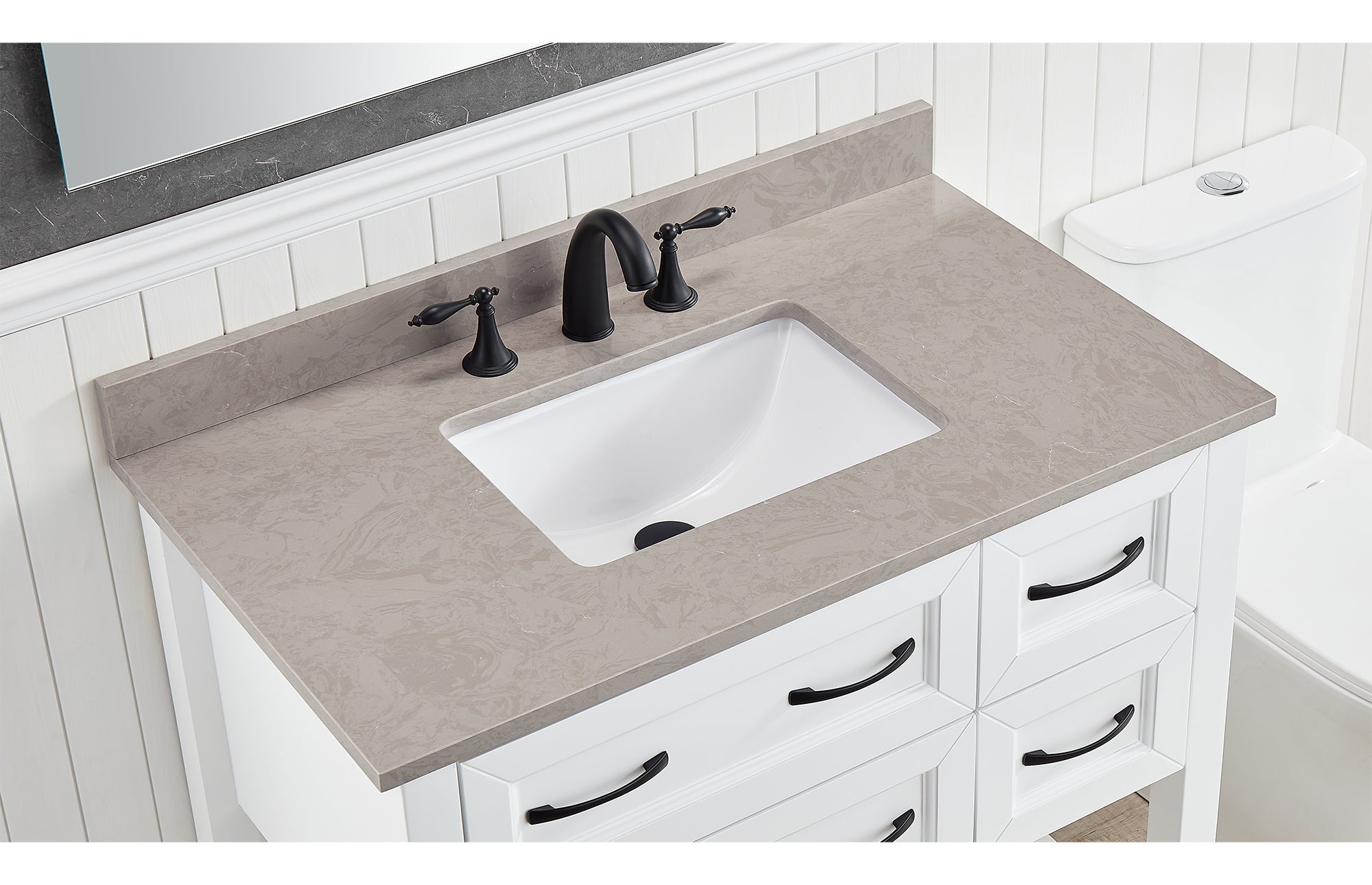 Amalfi 37"W x 22"D Ascot White Engineered Marble Vanity Top with Rectangular Undermount Bowl