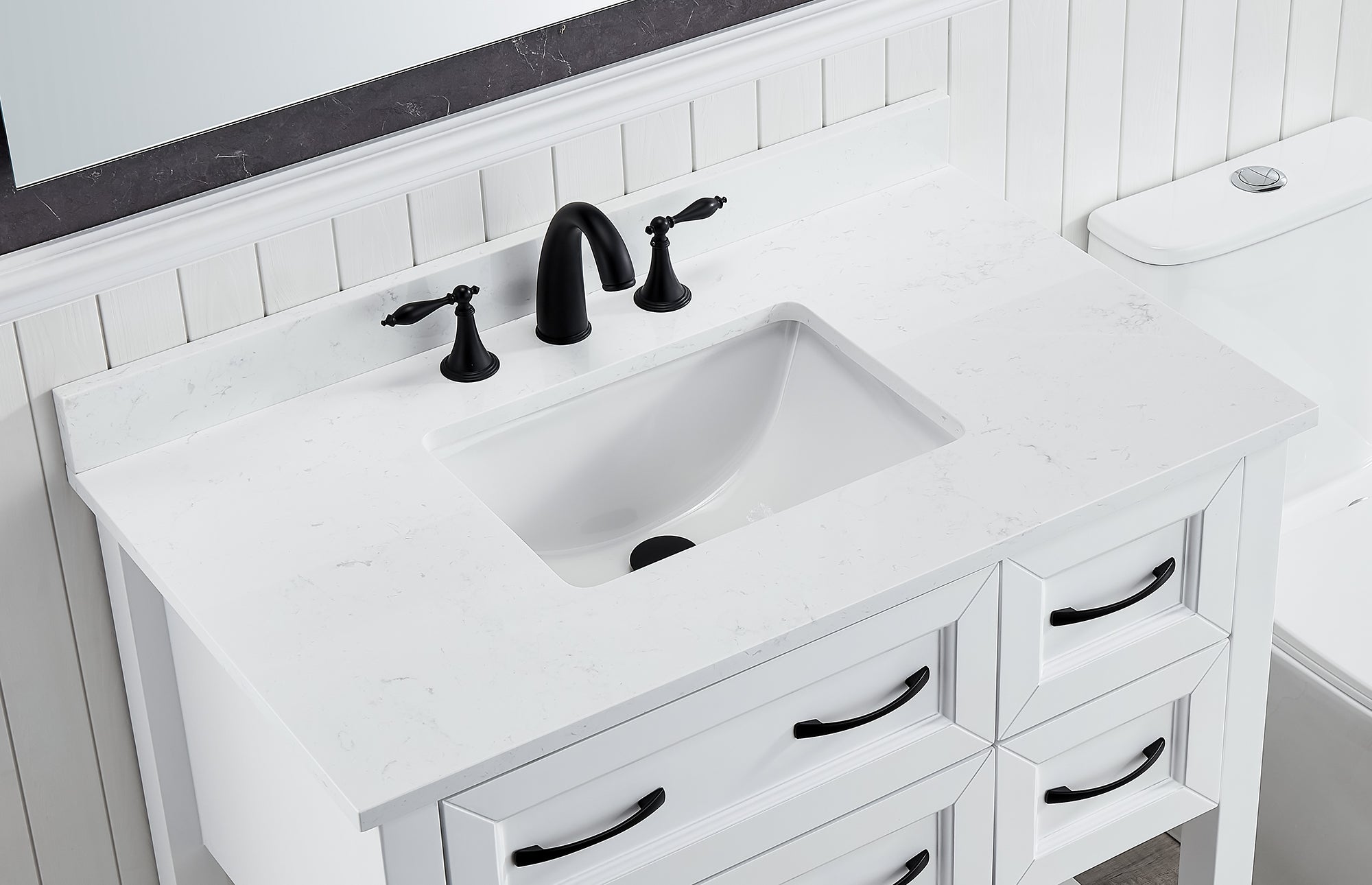 Amalfi 37"W x 22"D Ascot White Engineered Marble Vanity Top with Rectangular Undermount Bowl