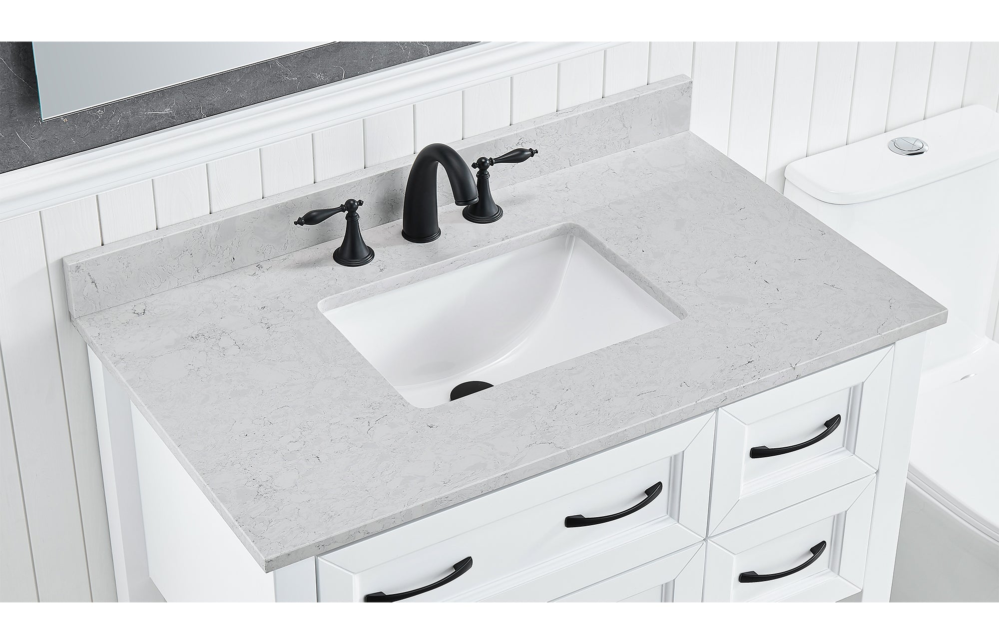 Amalfi 37"W x 22"D Ascot White Engineered Marble Vanity Top with Rectangular Undermount Bowl