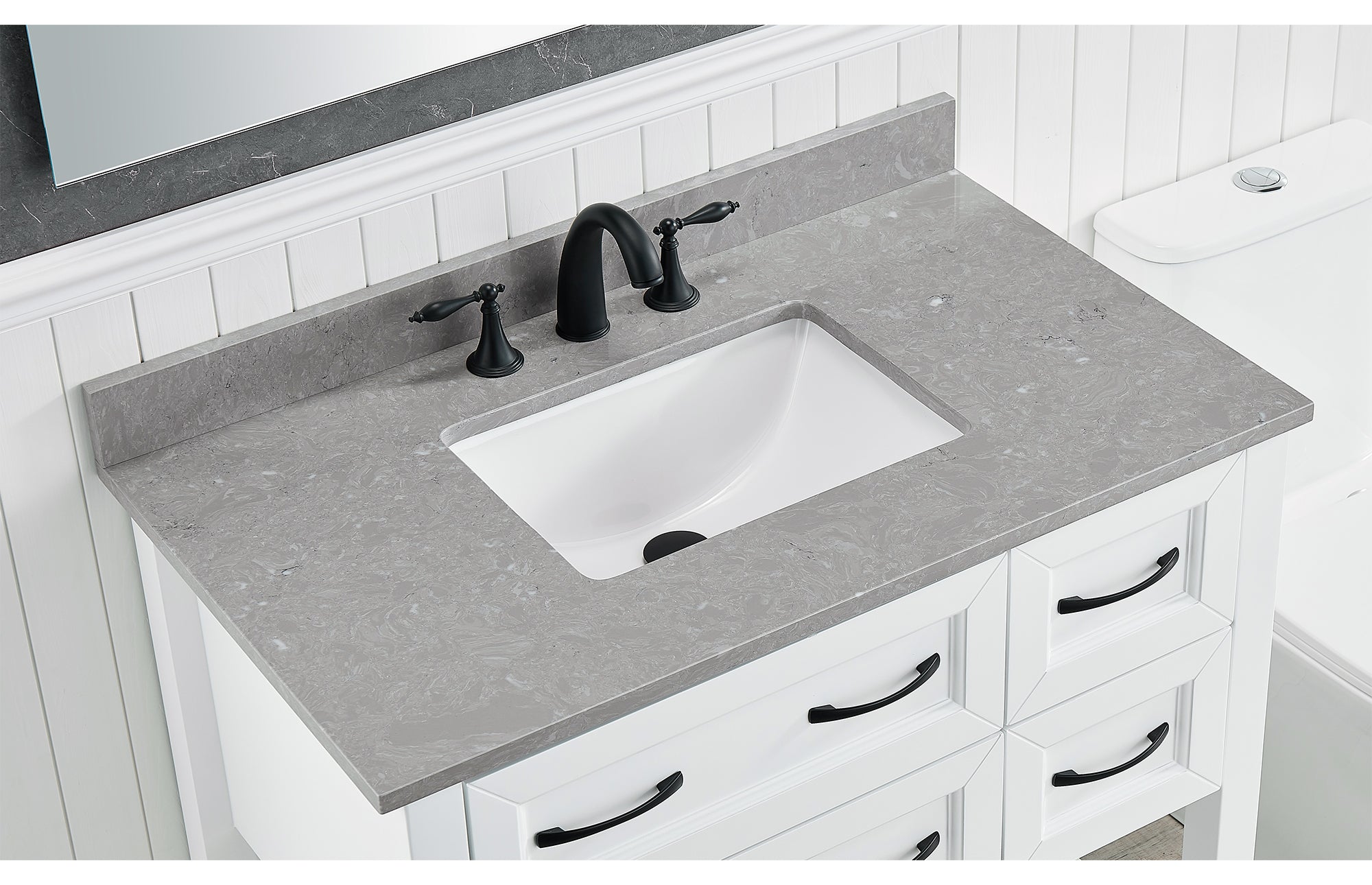 Amalfi 37"W x 22"D Ascot White Engineered Marble Vanity Top with Rectangular Undermount Bowl