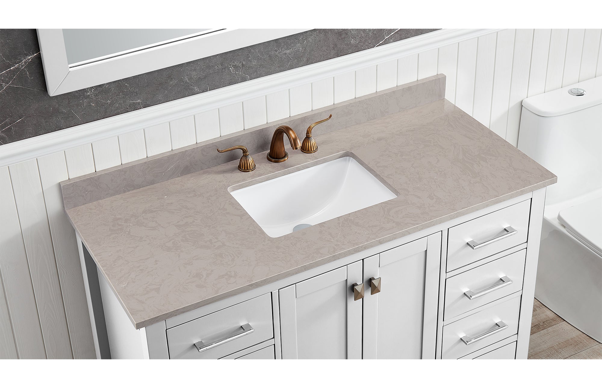 Amalfi 49"W x 22"D Ascot White Engineered Marble Vanity Top with Rectangular Undermount Bowl