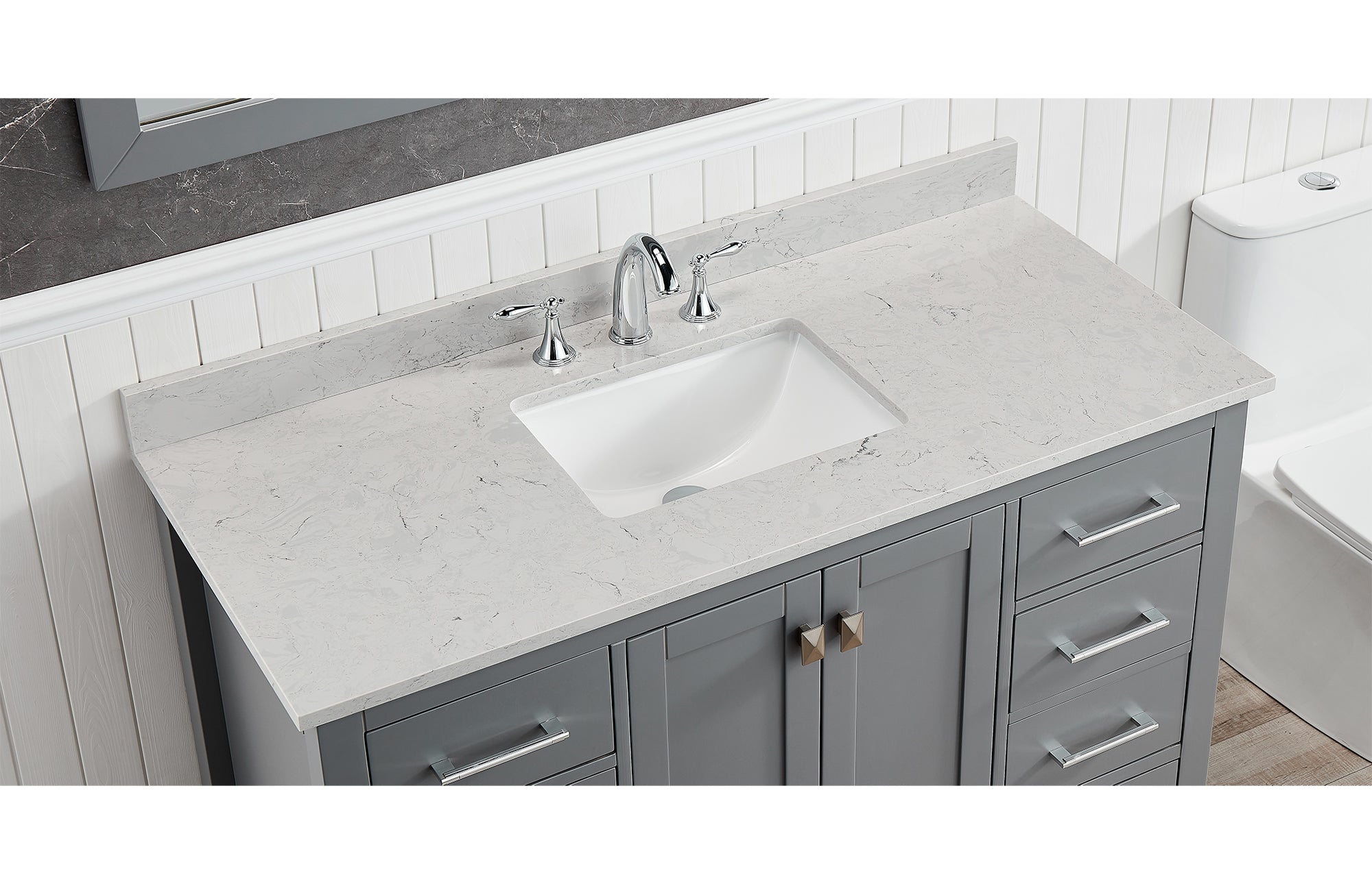 Amalfi 49"W x 22"D Ascot White Engineered Marble Vanity Top with Rectangular Undermount Bowl