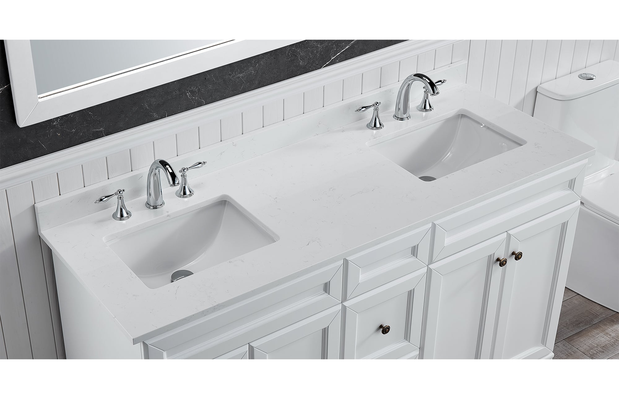 Amalfi 61"W x 22"D Ascot White Engineered Marble Vanity Top with Rectangular 2x Undermount Bowls