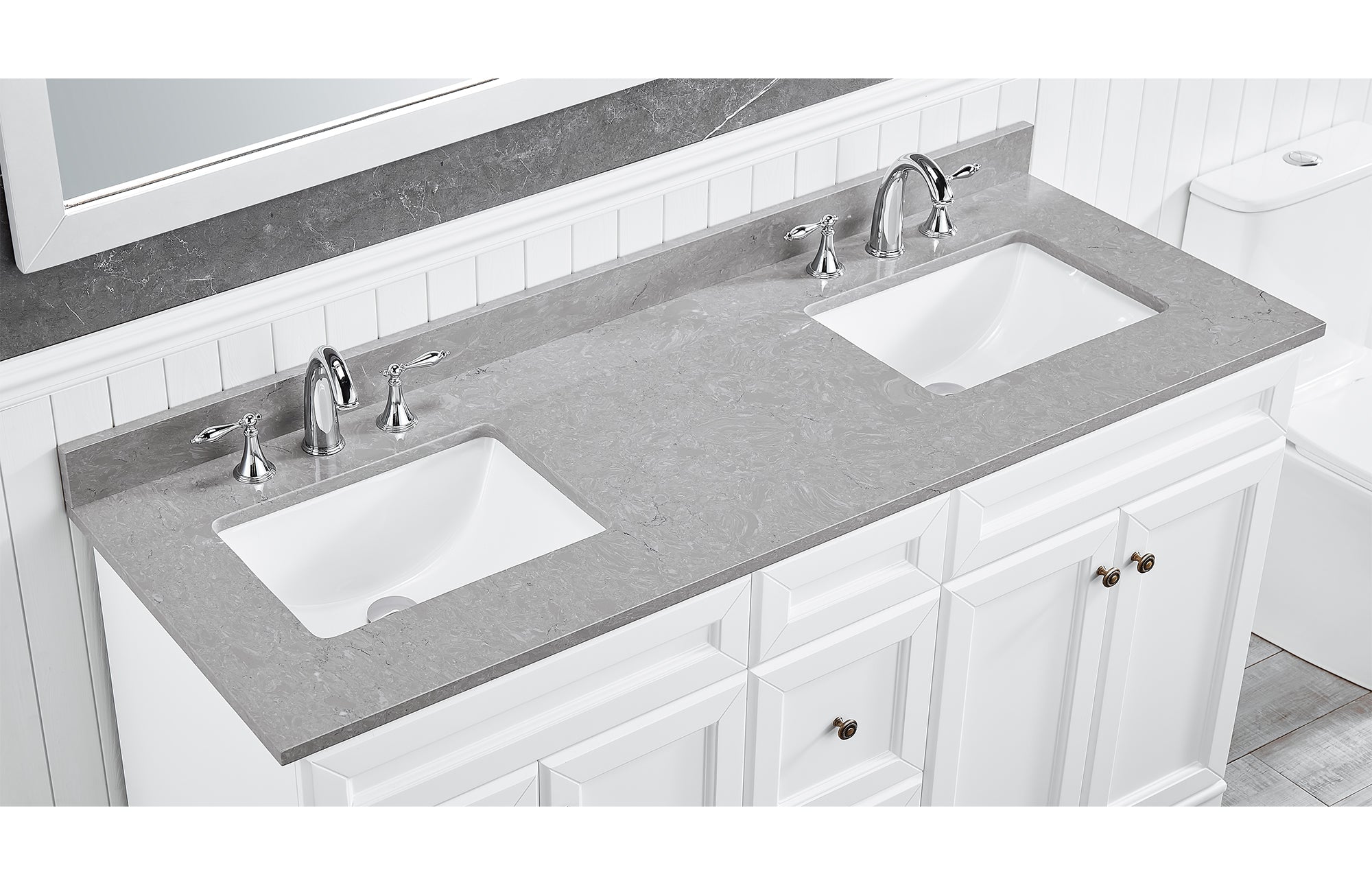 Amalfi 61"W x 22"D Ascot White Engineered Marble Vanity Top with Rectangular 2x Undermount Bowls