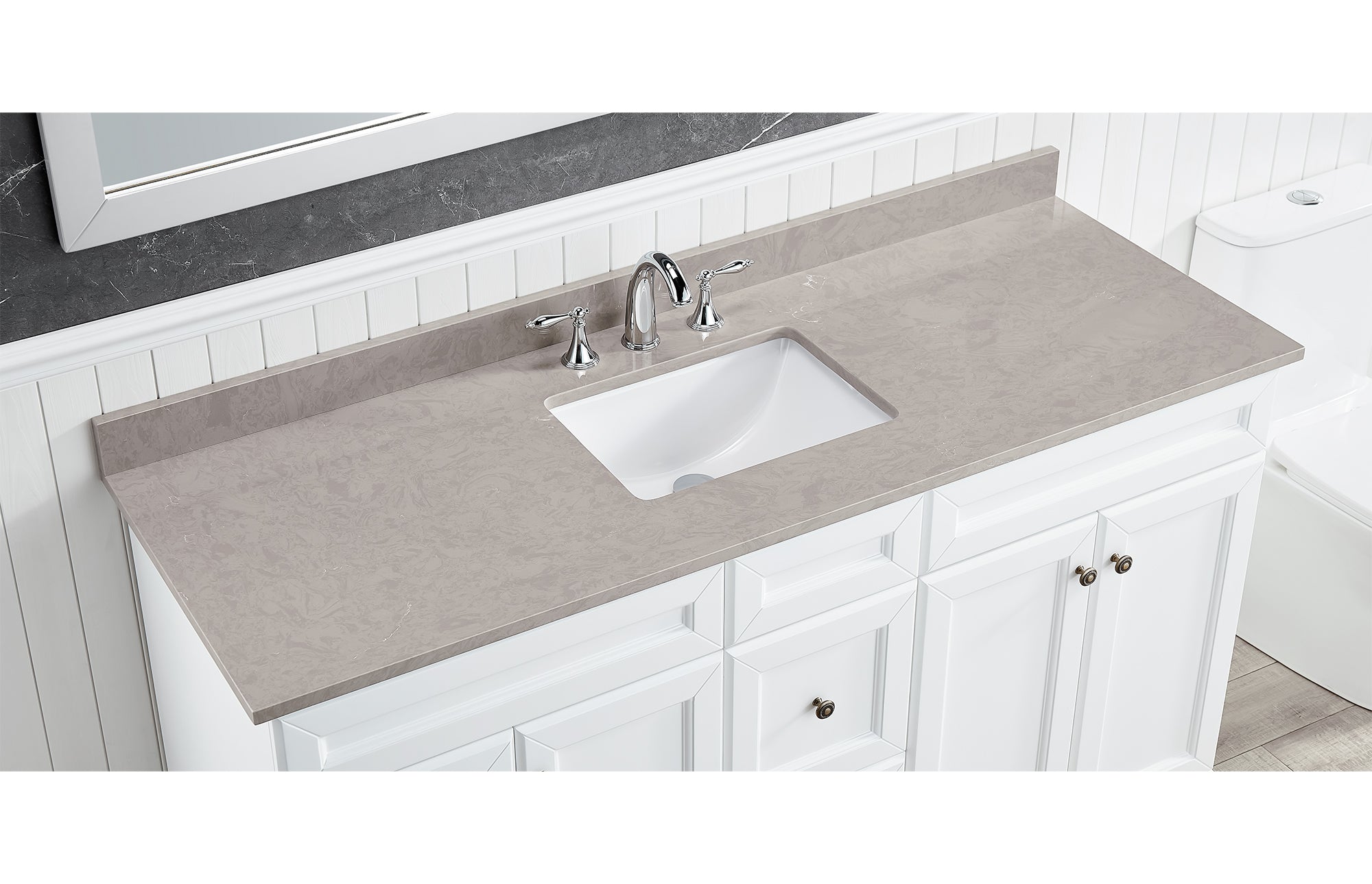 Amalfi 61"W x 22"D Ascot White Engineered Marble Vanity Top with Rectangular Undermount Bowl