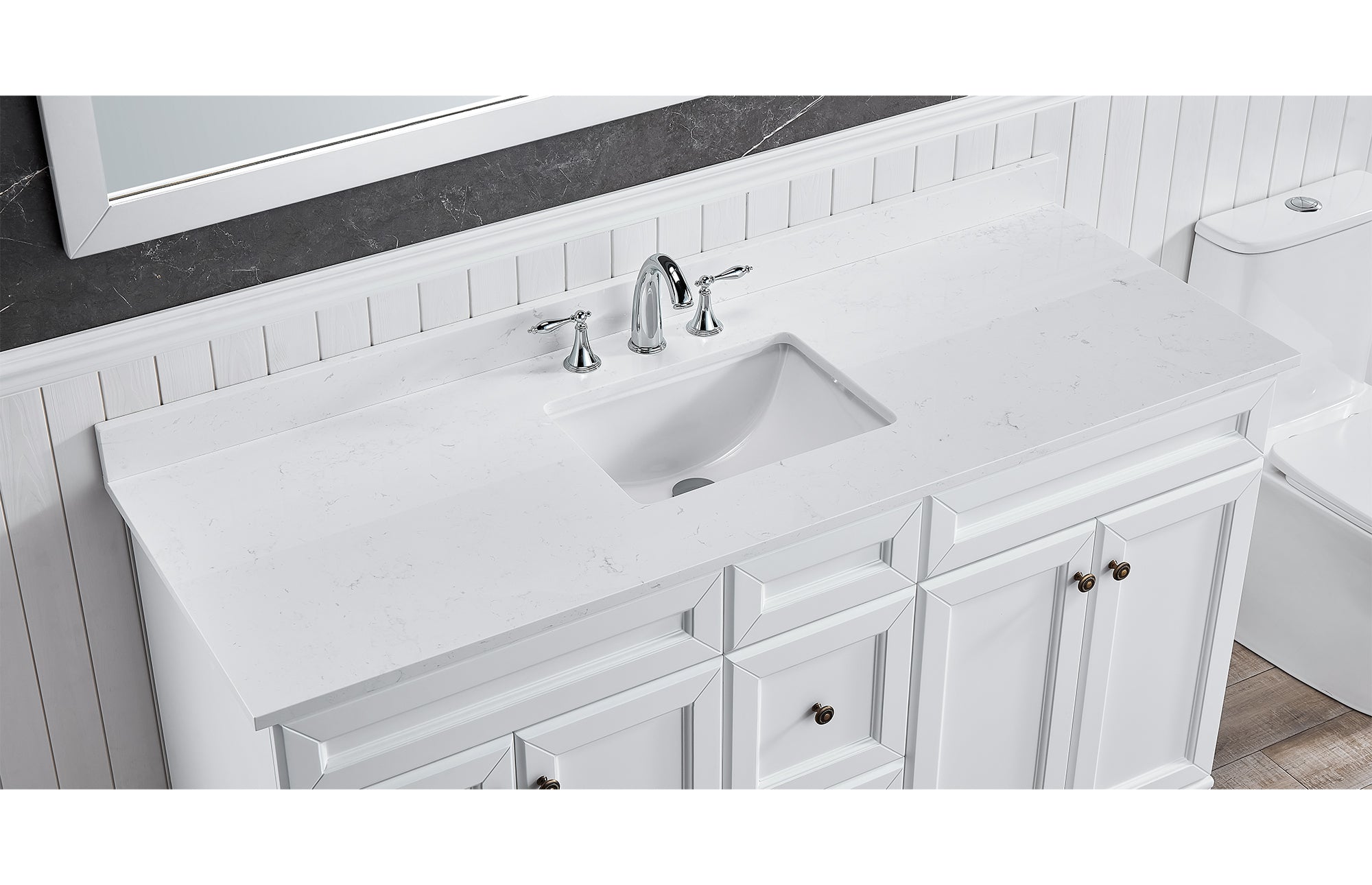 Amalfi 61"W x 22"D Ascot White Engineered Marble Vanity Top with Rectangular Undermount Bowl